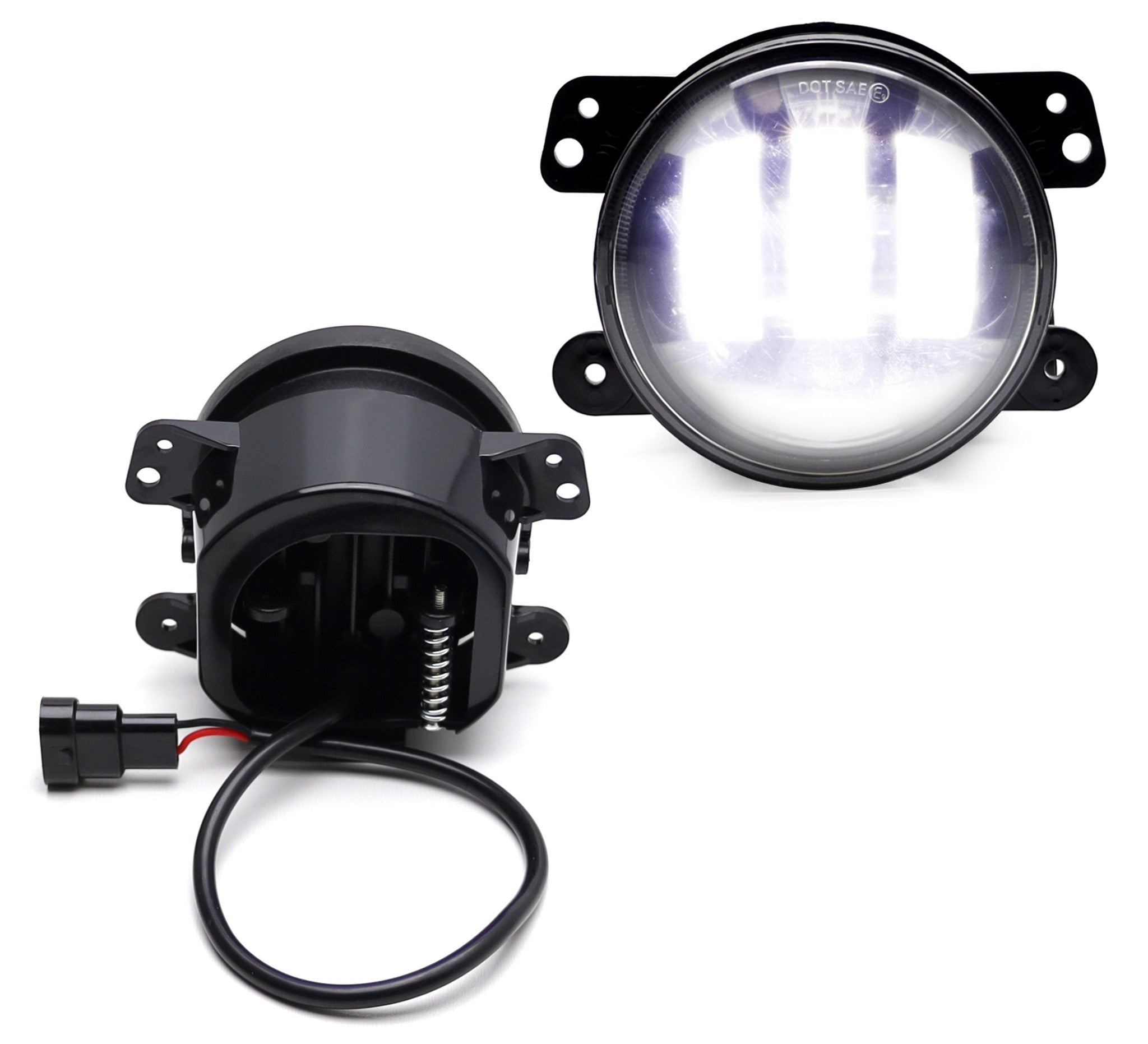20W High Power LED Fog Lights for Jeep Wrangler JK JL - Clear Lens with 3 Stripe White Design - Perfect for Off-Roading, Night Driving & Foggy Conditions
