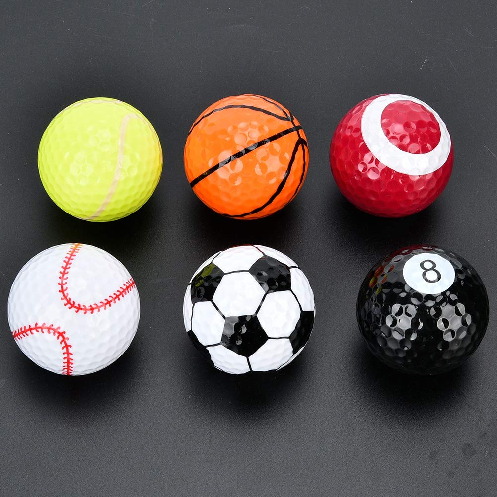 6-Piece Novelty Golf Training Balls Set - Unique Pattern Multicolor Practice Balls with Basketball, Baseball, Tennis & Billiard Shapes for Men, Women & Kids - Perfect for Backyard Practice, Driving Range & Golf Gifts