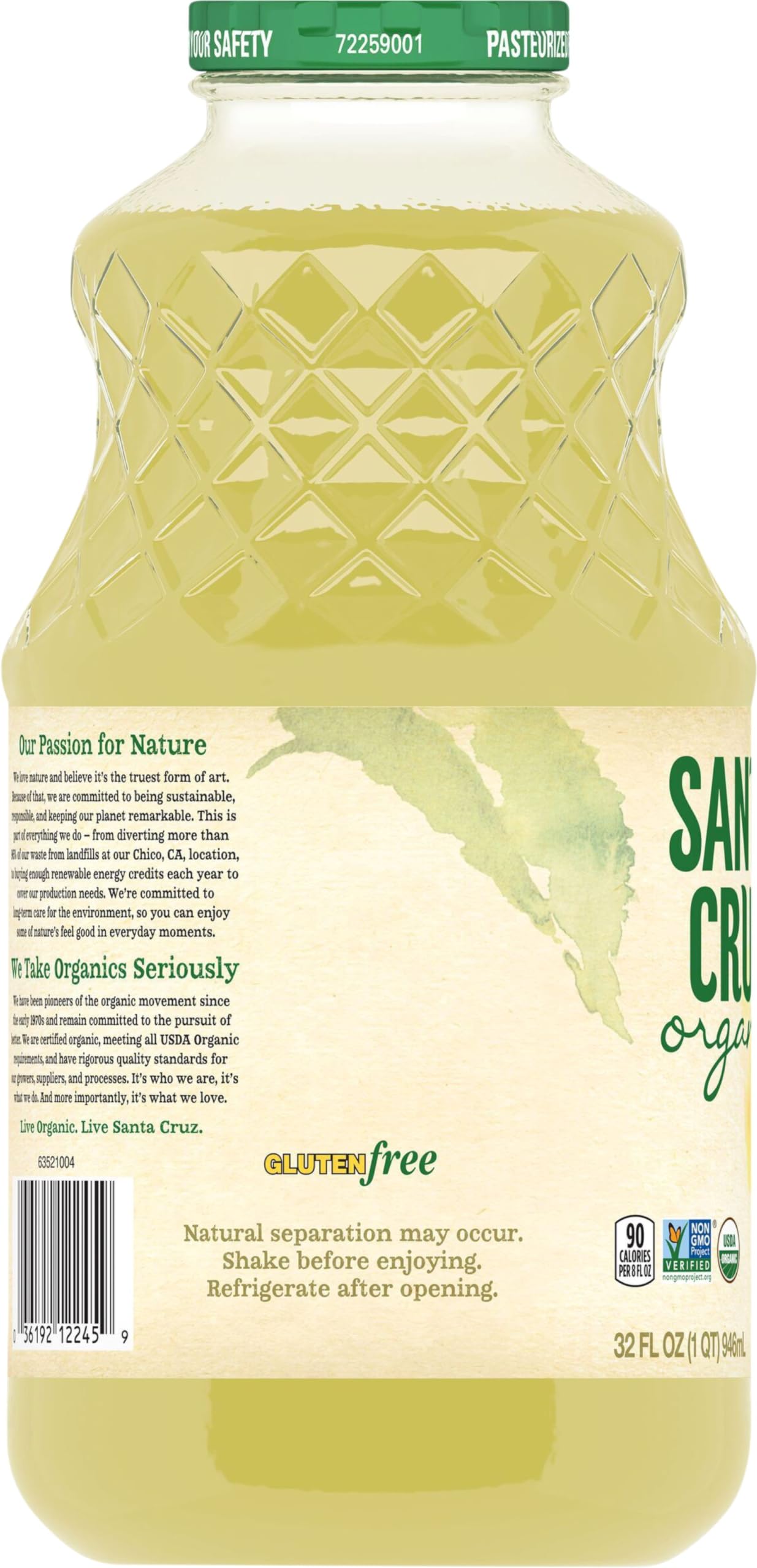 Organic Santa Cruz Lemonade Juice - USDA Certified, Gluten Free, Non-GMO, 32 Fl Oz | Refreshing Summer Drink for Picnics, BBQs & Healthy Hydration