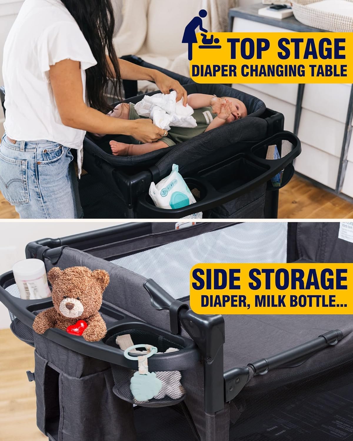 BEKA 4-in-1 Baby Bassinet Bedside Sleeper with Playard & Changing Table - Convertible Crib for Newborns - Perfect for Nursery, Bedroom Co-Sleeping & Diaper Changes