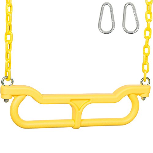 3.5' Coated Chain Swing Set with SSS Logo Sticker - Durable Yellow Trapeze for Kids Outdoor Playground & Backyard Fun