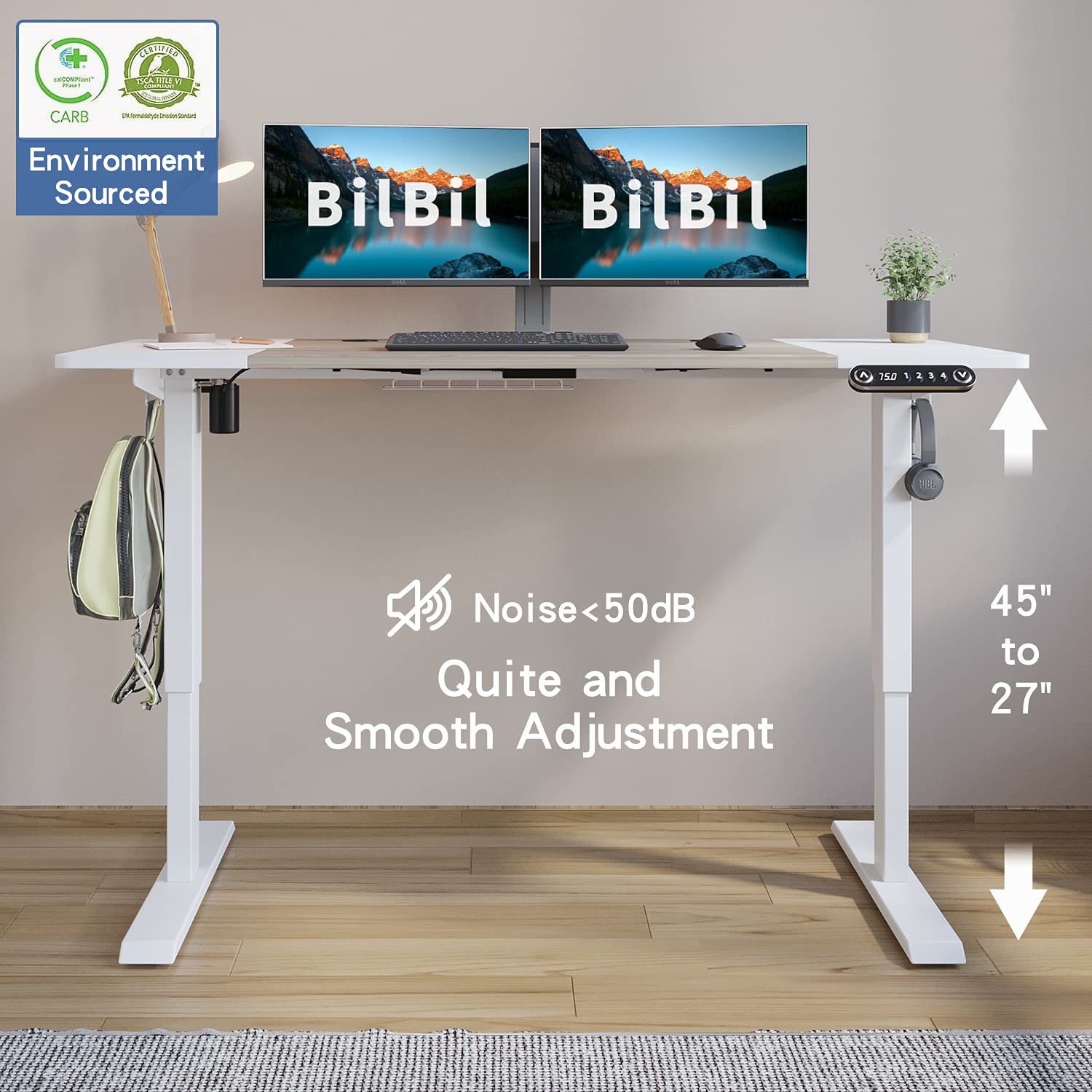 55 x 24 Inches Electric Height Adjustable Standing Desk with Memory Settings - Solid Wood Top & Double-Beam Construction - Anti-Collision Smart Office Desk for Home & Workspace - Perfect for Remote Work, Gaming & Study Setup