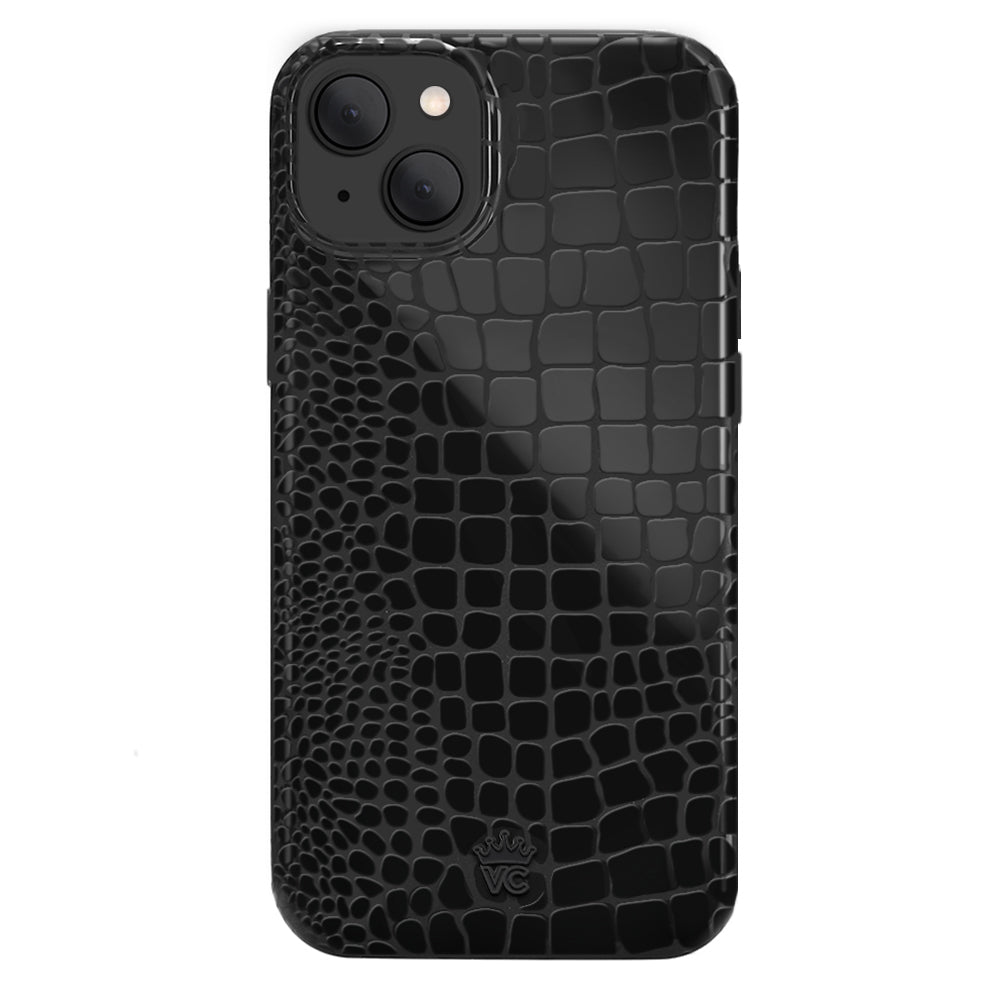 Durable Black Crocodile Pattern iPhone Case - Shockproof & Slim Design for iPhone 13/14/15 Pro Max - Perfect for Daily Use, Travel & Outdoor Activities