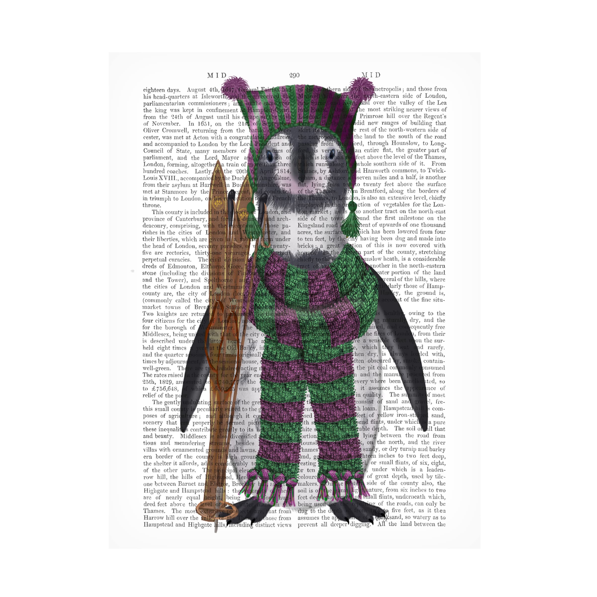 Trademark Fine Art 'Penguin Skis Book Print' Canvas Wall Art by Fab Funky - Perfect for Nursery, Kids Room & Winter-Themed Home Decor