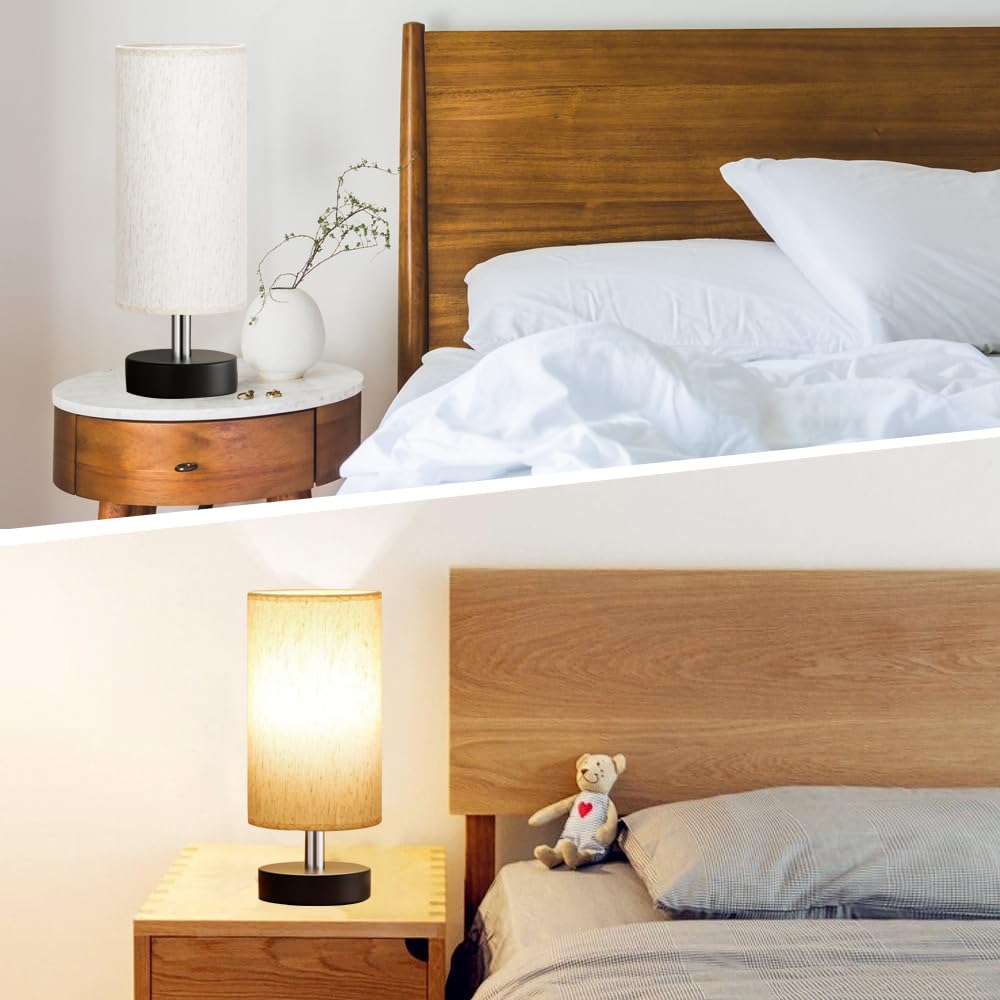 ICDLTJ Modern Fabric Shade Table Lamp - Bedside Nightstand Lamp with Wire Switch, Adjustable Desk Reading Light for Bedroom, Living Room, Kids Room, Office, and Dorm Decor