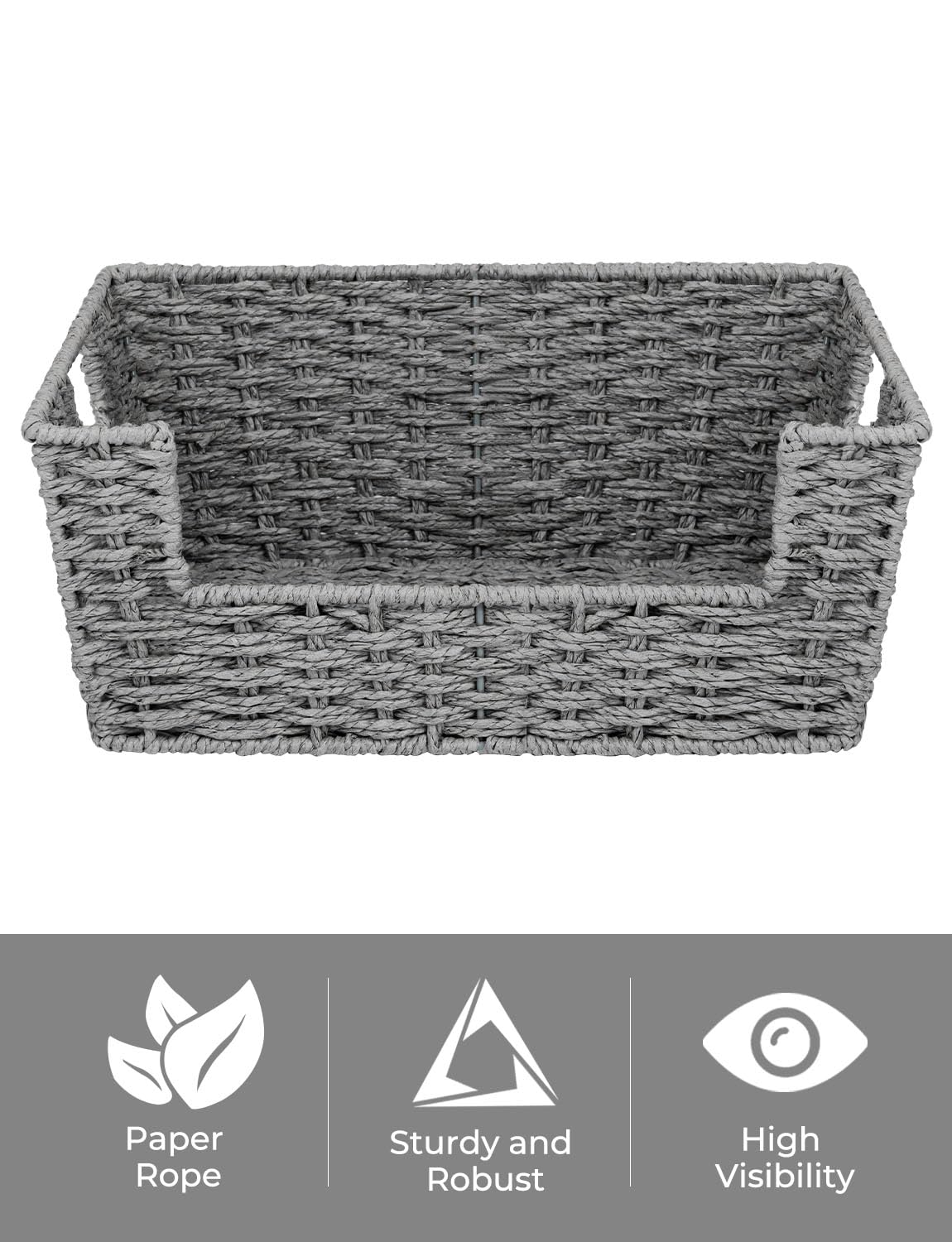 StorageWorks Wicker Baskets for Home Organization - 2 Pack Grey Handwoven Pantry & Shelf Storage Baskets | Perfect for Kitchen, Bathroom, Closet & Office Organization
