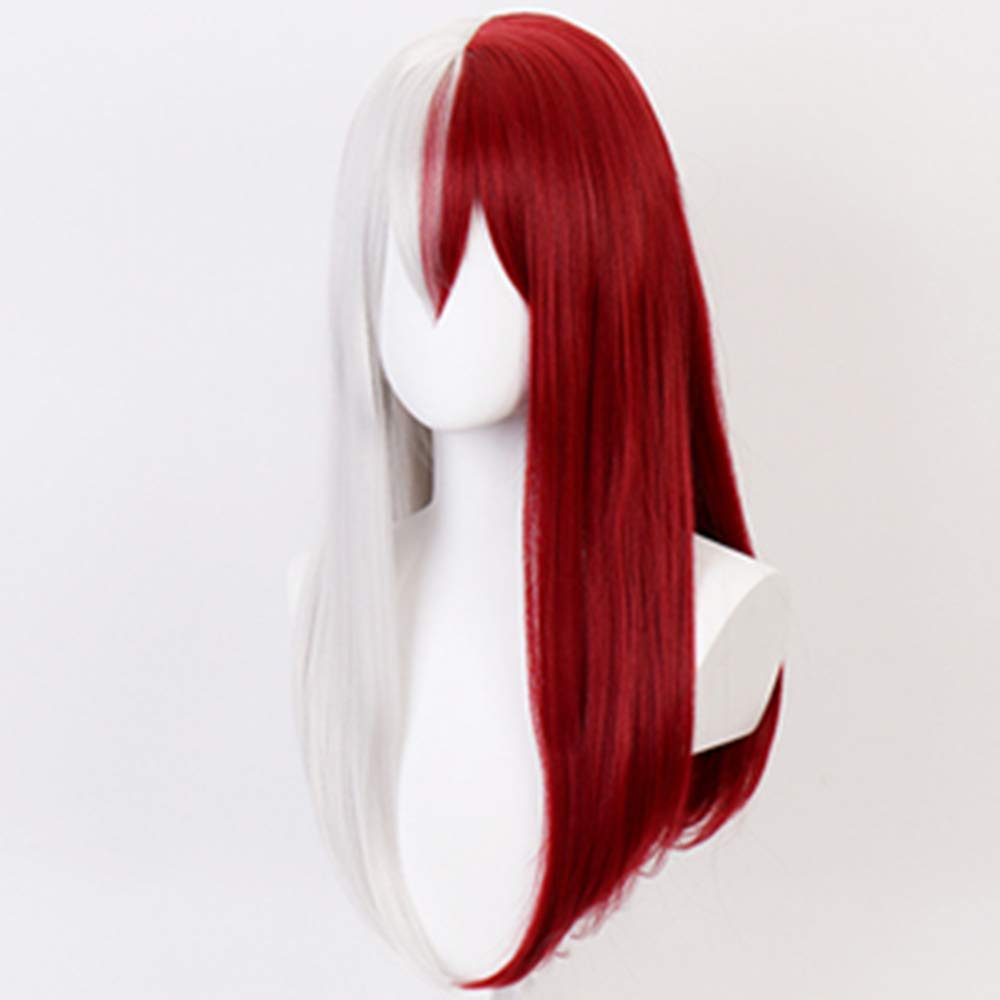 Kaneles Long Straight Anime Cosplay Wig for Women - Half White Half Red Synthetic Hair - Perfect for Halloween, Cosplay, and Themed Parties