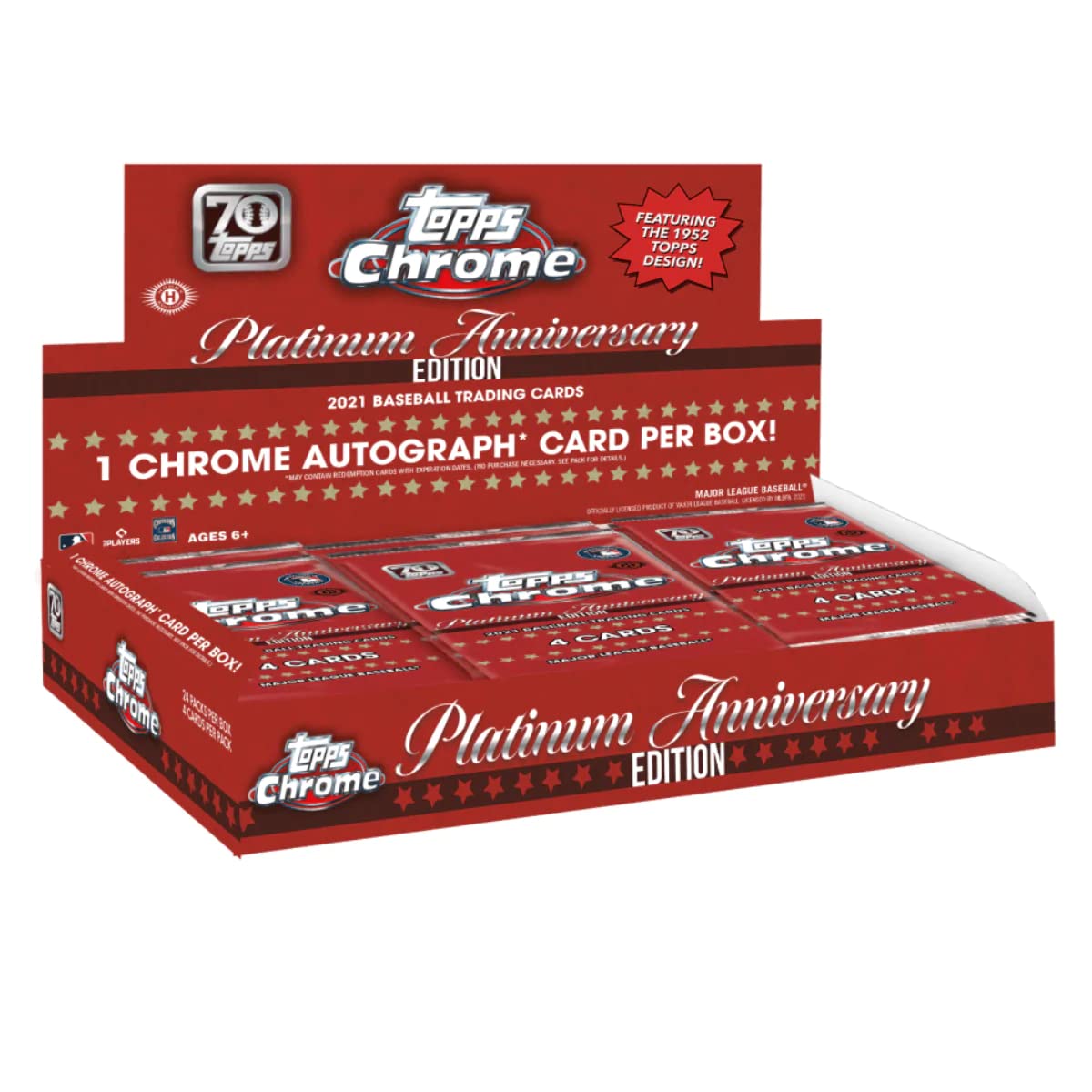 2021 Topps Chrome Platinum Baseball Anniversary Hobby Box - 24 Packs (4 Cards Each) with 1 Guaranteed Autograph - Perfect for Baseball Card Collectors, Trading & Investment