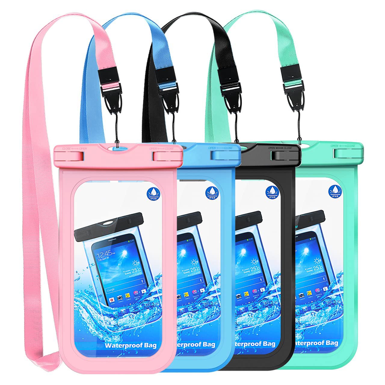 GLBSUNION 4-Pack IPX8 Waterproof Phone Pouch - Universal Underwater Dry Bag for iPhone 15/14/13 Pro MAX Plus & Galaxy up to 7.5