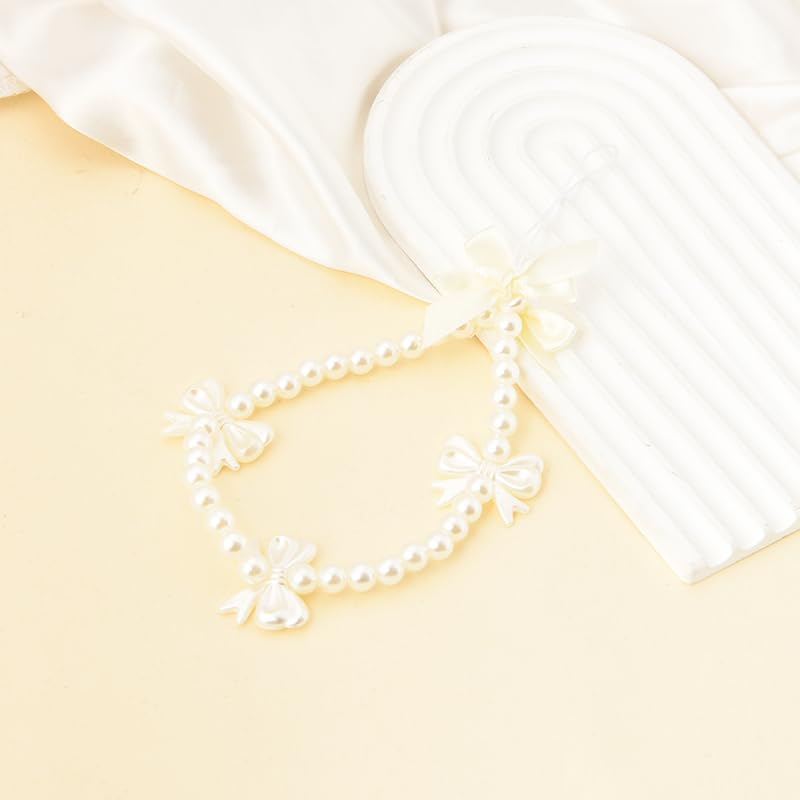 Bow Pearl Phone Charm | Beaded Phone Lanyard & Wrist Strap | White Bead Anti-Lost Phone Chain for Women & Girls | Long Pearl Lanyard for Phone Case | Perfect for Daily Use, Parties & Gifts