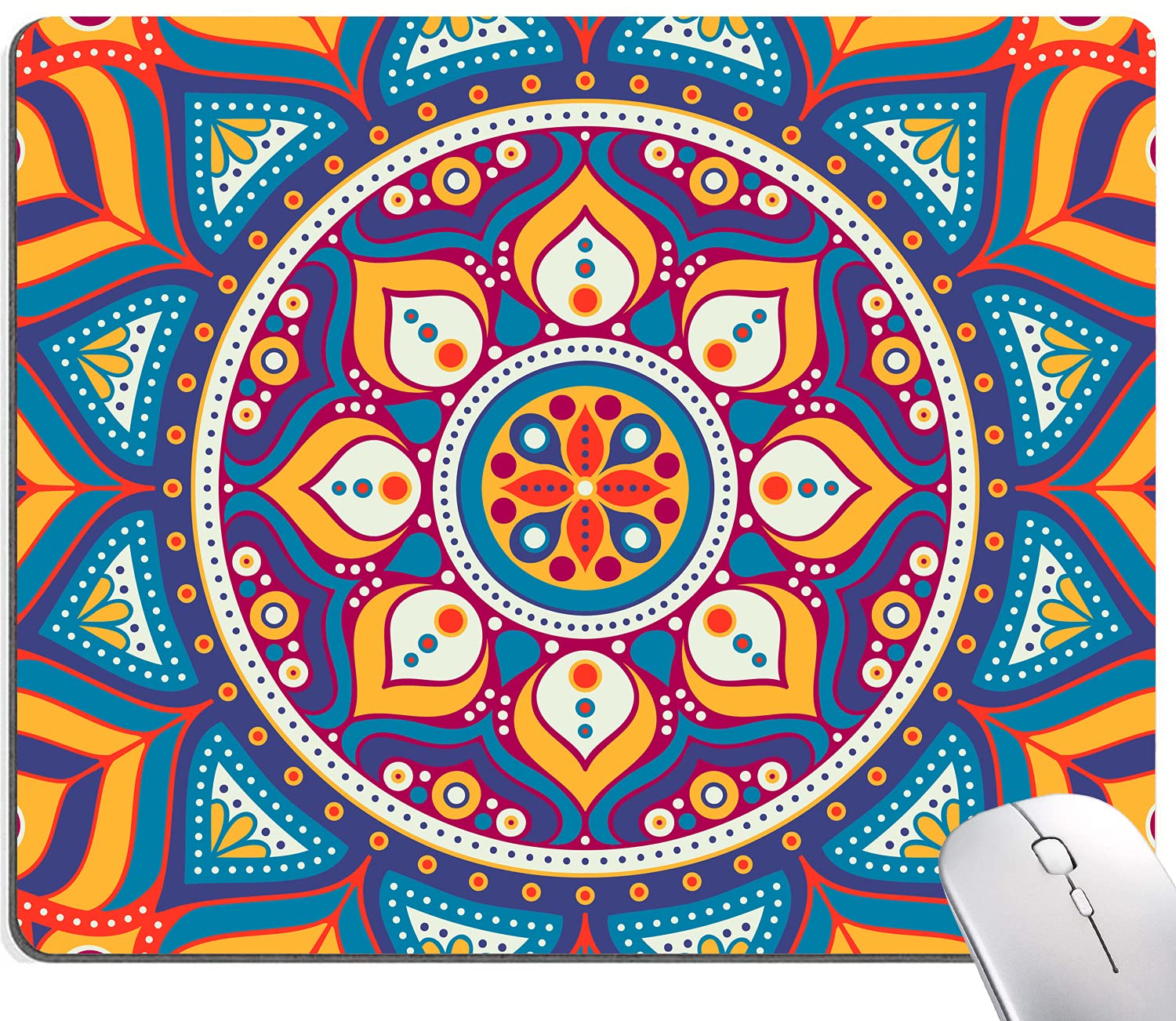Mandala Flower Mouse Pad - Non-Slip Rubber Base, Waterproof & Customizable Mousepad for Computer & Laptop - Perfect for Office, Gaming & Home Workspace