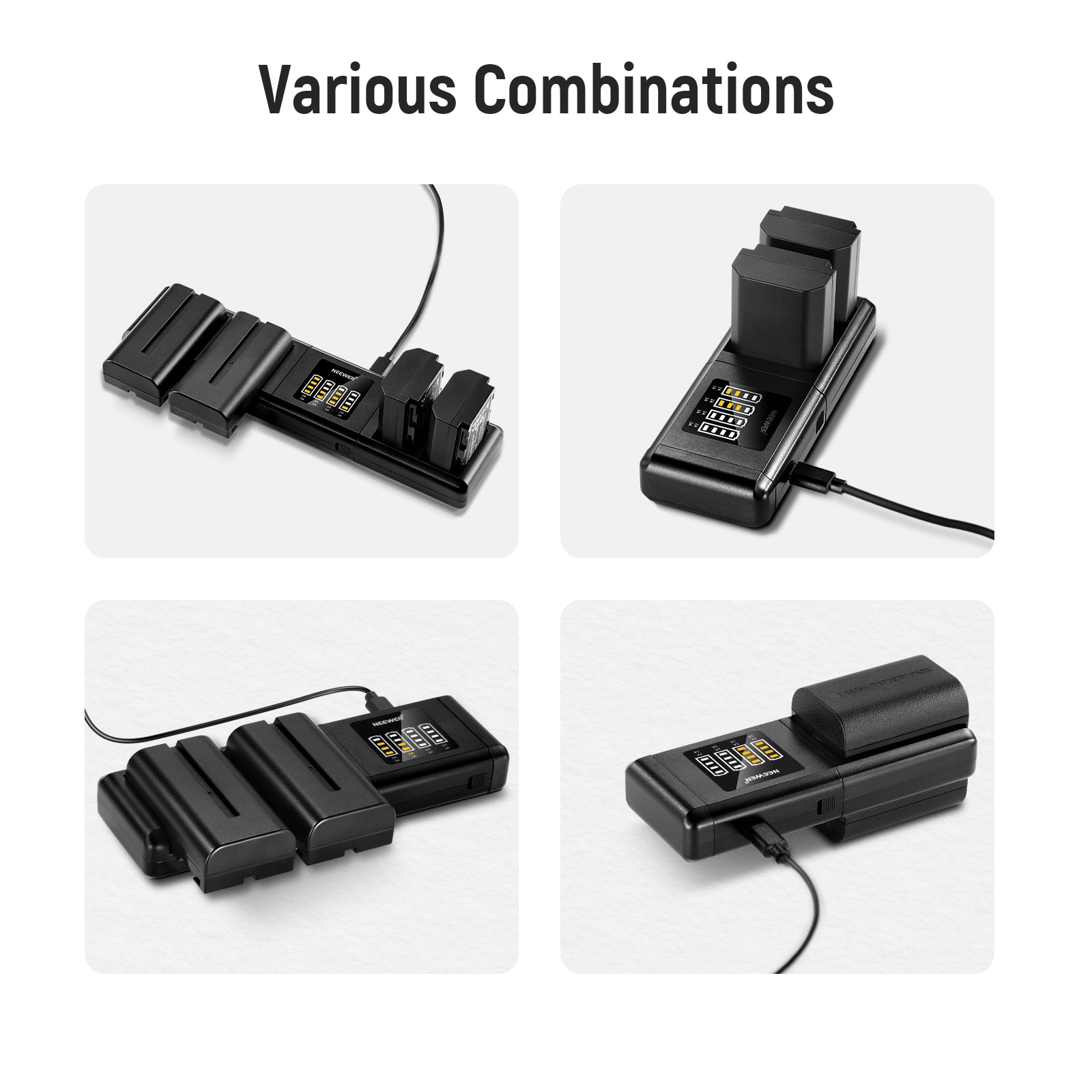 NEEWER SN4 Modular Camera Battery Charger for Sony NP-F Series - Fast Charging & LCD Display | Perfect for DSLR, Mirrorless, and Video Cameras - Ideal for Travel, Studio, and Outdoor Photography