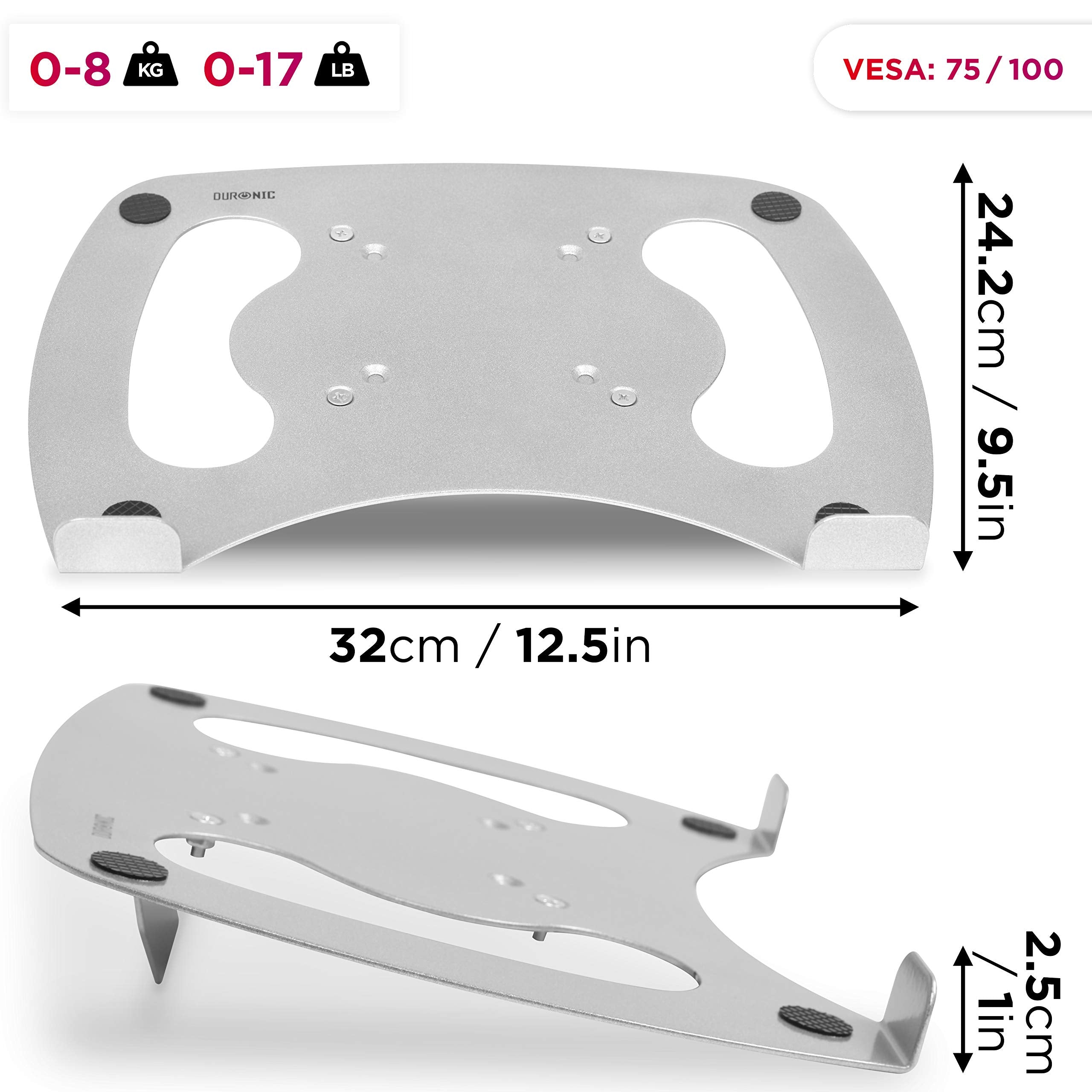 Duronic DML1/SR Silver Laptop Mount Tray - VESA 75/100 Compatible, 8kg Capacity for Laptop/Tablet/MacBook | Works with DM Series Monitor Stands | Perfect for Home Office, Gaming & Workspace Setup