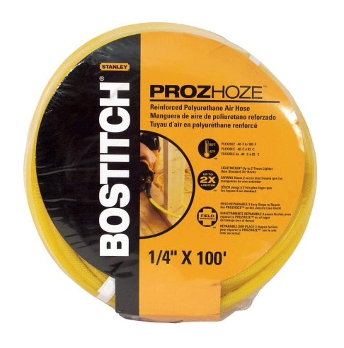 BOSTITCH PRO-14100 1/4-Inch x 100-Feet Heavy Duty Air Hose for Pneumatic Tools - Ideal for Construction, Auto Repair & Workshop Use
