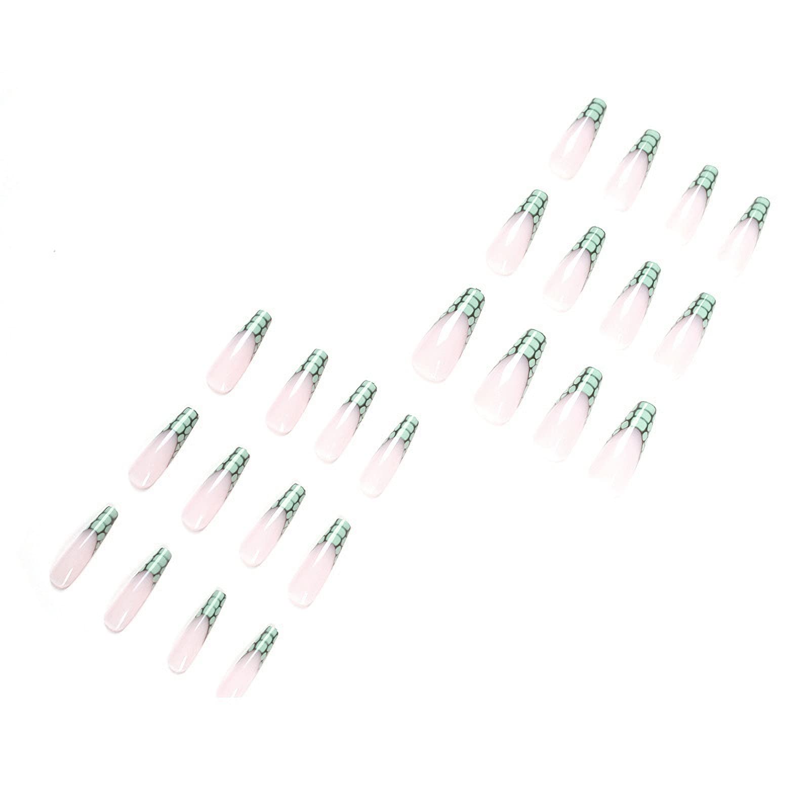 BABALAL Long Coffin Press On Nails - Green French Fake Ballerina Nails with Glossy Design, Artificial Nails for Women & Girls | Perfect for Parties, Weddings, and Special Occasions