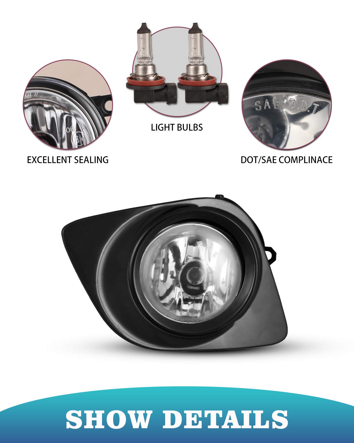 AUTOWIKI Fog Light Assembly for 2009-2012 Toyota Venza - OEM Replacement Fog Lamps & Driving Bumper Lights (1 Pair) - Perfect for Night Driving & Off-Road Adventures