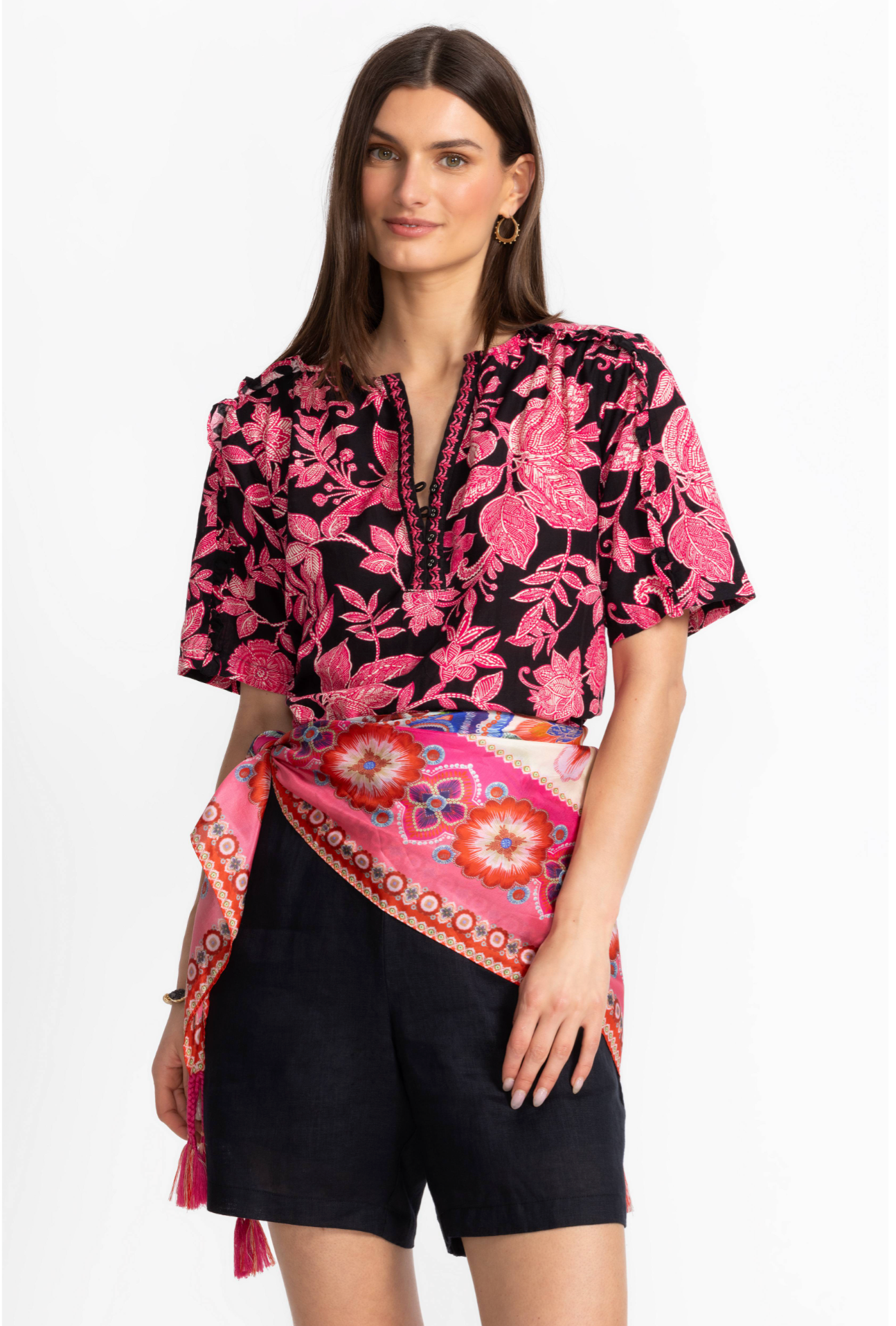 Johnny Was Kallie Silk Scarf - Elegant Floral Print Womens Fashion Accessory for Casual, Office & Special Occasions