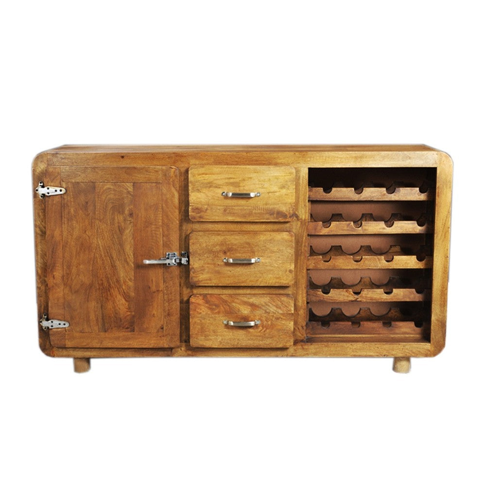 Premium Mango Wood Sideboard Buffet Hutch with Wine Rack - Large Fridge Door Storage Cabinet for Dining Room & Kitchen Organization - Perfect for Entertaining & Home Decor