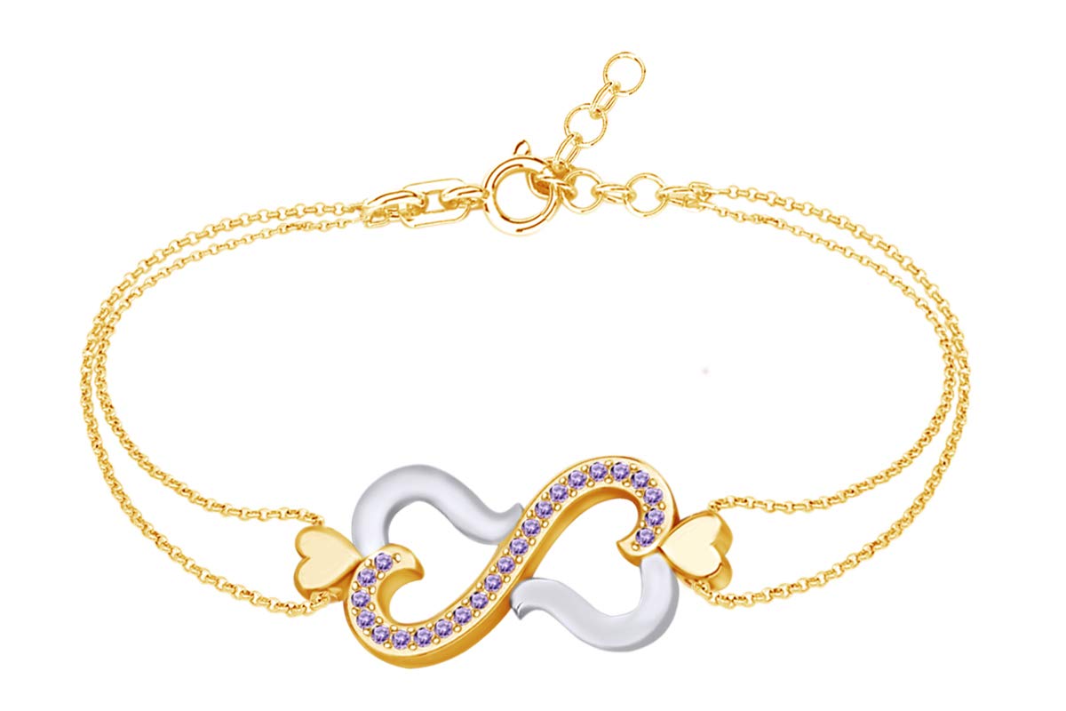 AFFY Simulated Gemstone Two-Tone Infinity Heart Link Chain Bracelet - 14K Yellow Gold Over Sterling Silver - Elegant Jewelry Gift for Women, Valentine's Day, Anniversary & Special Occasions