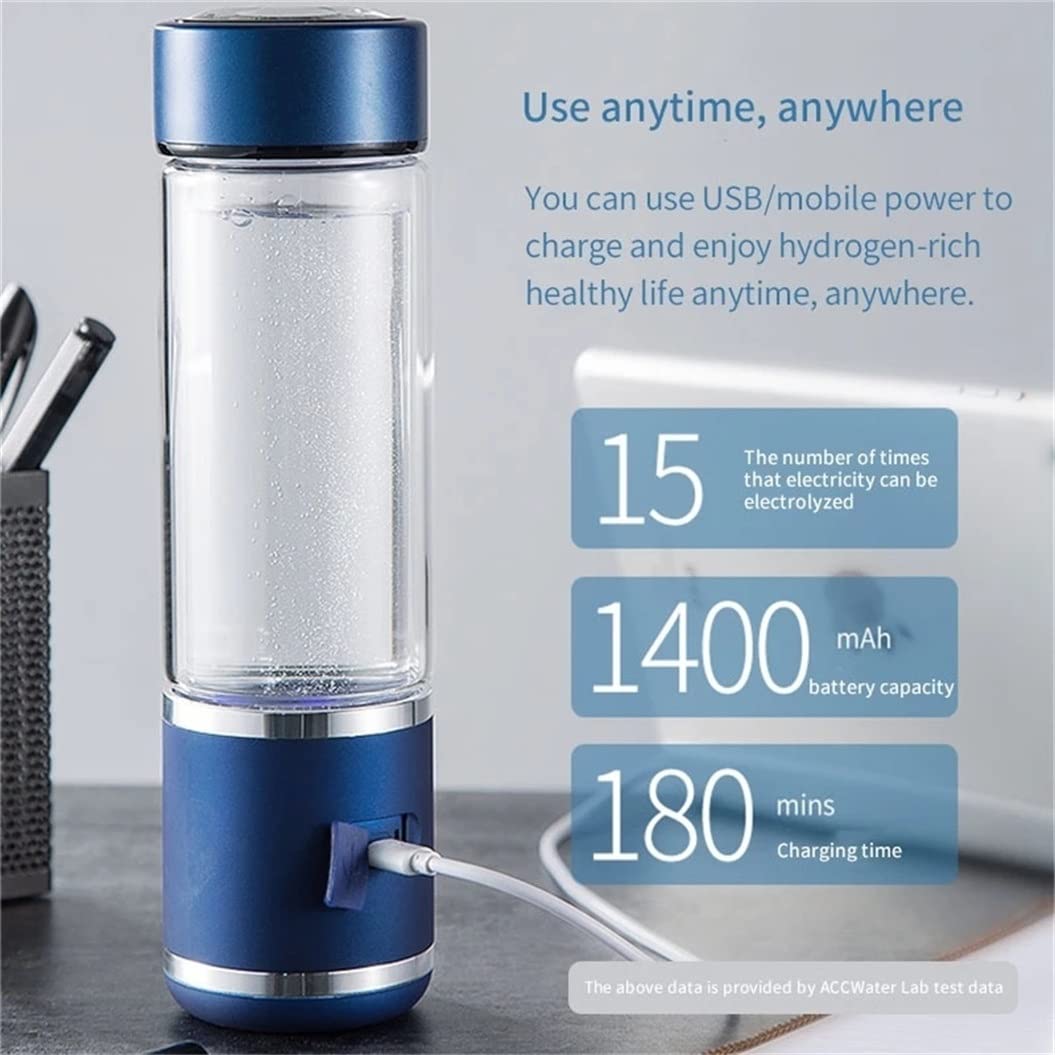 Premium Rechargeable Hydrogen Water Bottle with SPE PEM Technology - Portable Hydrogen Generator & Ionizer for Healthy Hydration - Includes Inhaler Adapter (Blue) - Perfect for Gym, Travel & Daily Detox