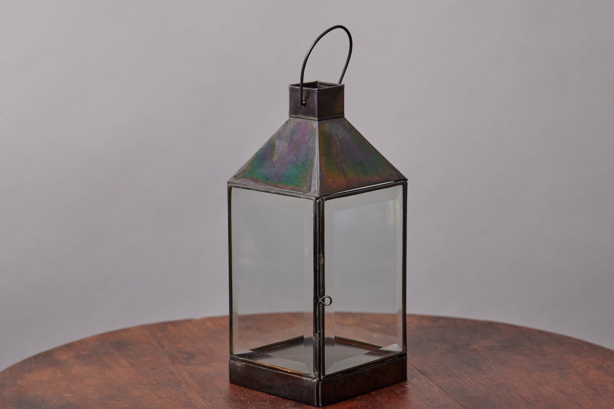 Handmade Small Square Glass Lantern with Beveled Design - Balinese Style Home Decor for Indoor/Outdoor Use - Perfect for Patio, Garden, and Tabletop Lighting