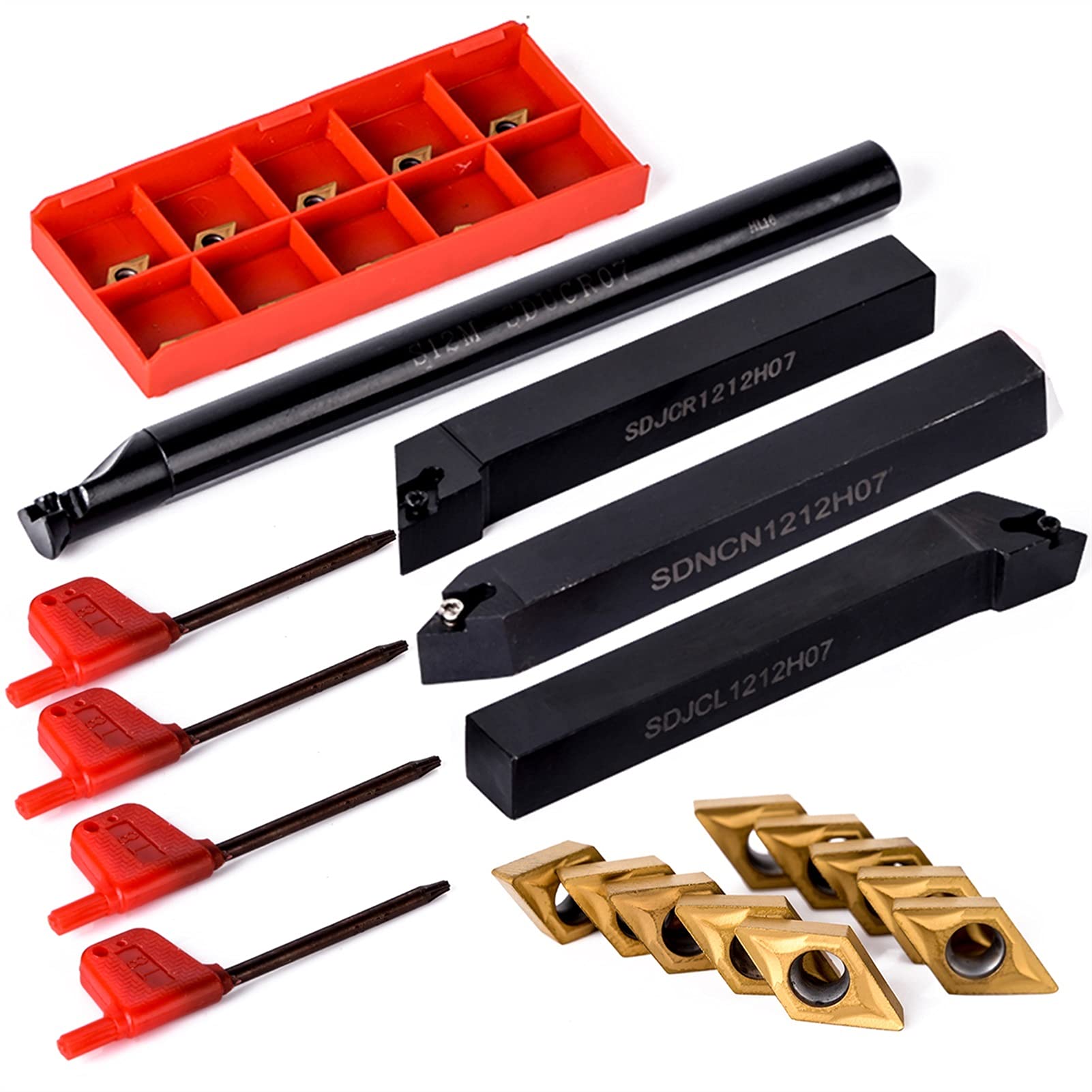 10pcs Carbide Insert Blades + 4pcs Lathe Turning Tool Holder Set with 4pcs Wrench - Premium Metal Cutting Tools for Woodworking & Metalworking - Perfect for DIY Projects & Professional Machining