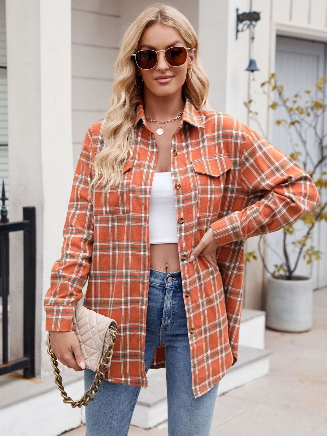 Stylish Mandy Plaid Button-Up Long Sleeve Shirt for Women | Casual & Office Wear | Perfect for Fall & Winter Outfits