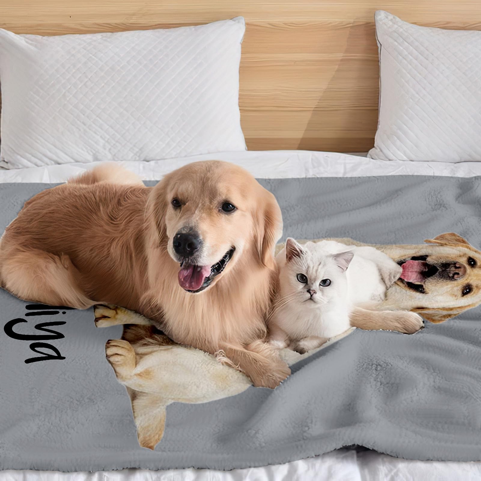 Custom Personalized Dog Portrait Blanket with Photos & Name - Soft Flannel Memorial Gift for Pet Lovers - Printed in USA - Perfect for Bed, Sofa & Travel - Thoughtful Gift for Dog & Cat Owners