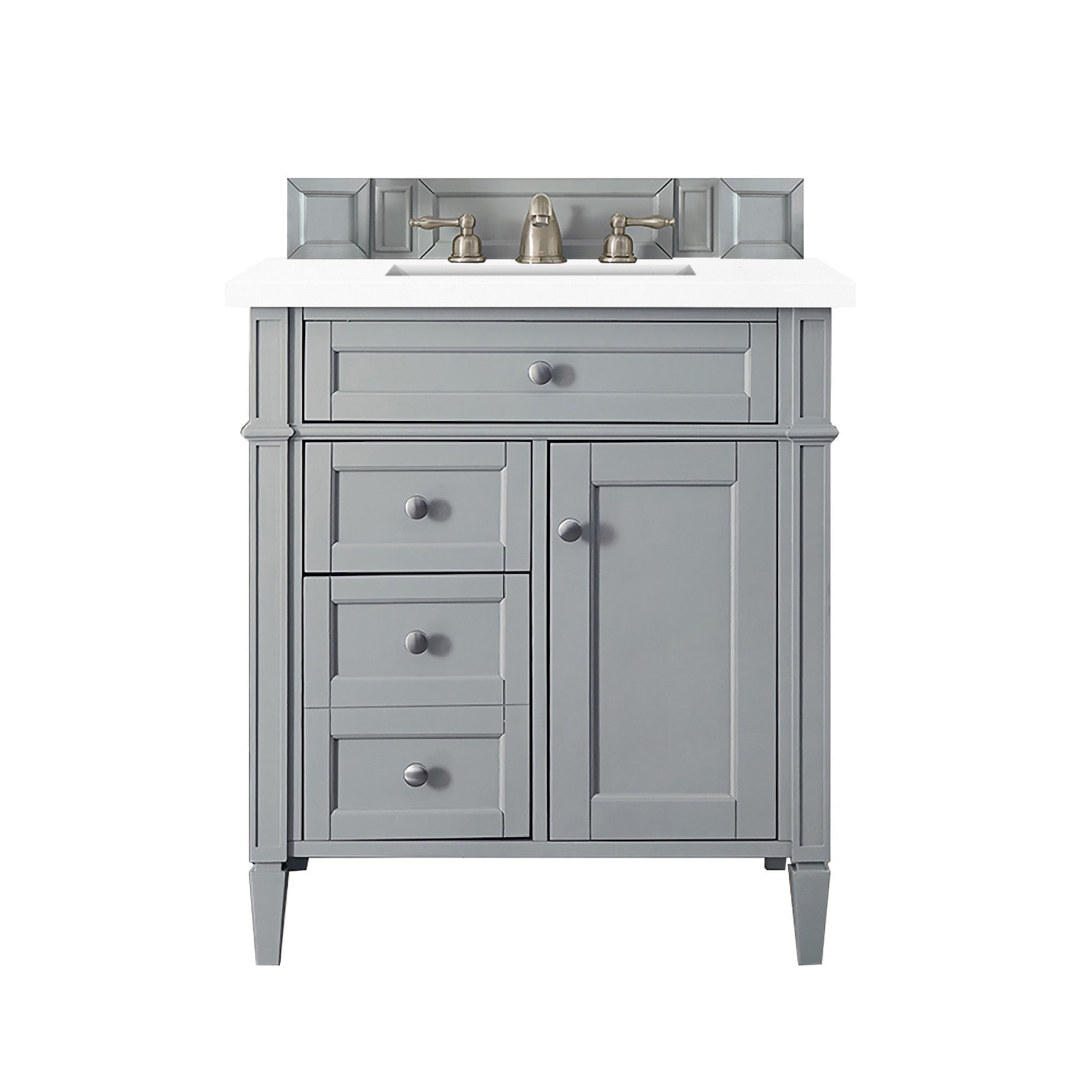 Brittany 30-Inch Single Bathroom Vanity Set in Urban Gray with 3CM Classic White Quartz Countertop – Perfect for Modern Home Bathrooms & Powder Rooms
