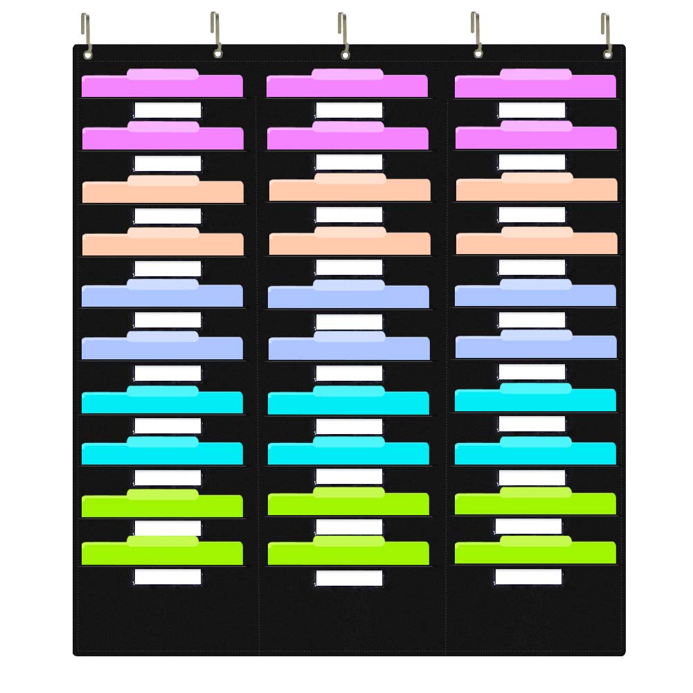 Eamay 30-Pocket Hanging File Organizer with 5 Over-The-Door Hangers - Wall Mount Document Letter Organizer for Office, Home, School & Classroom - Perfect for Bills, Papers & Planner Organization
