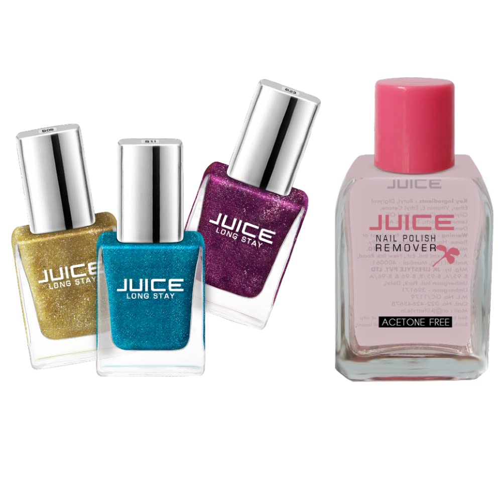 JUICE Quick-Dry Nail Polish Set - Long Lasting Chip Resistant Gel Finish with High Gloss (F&D Approved Colors & Pigments) | 3-in-1 Combo Kit Includes Polish & Remover | Perfect for Salon Quality Manicures at Home, Parties & Special Occasions