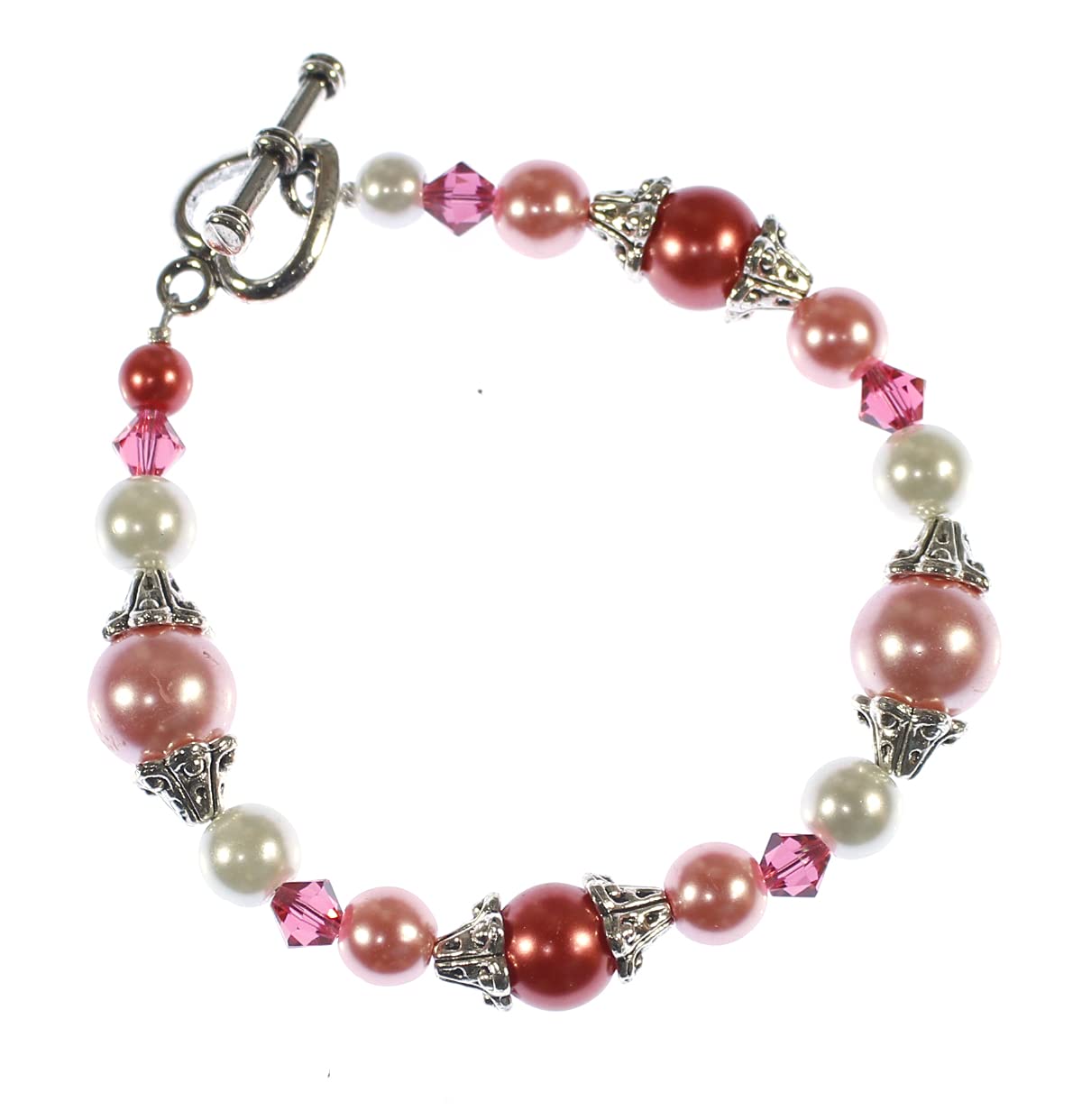 Elegant Pink Simulated Pearl Bracelet with Crystals for Parties
