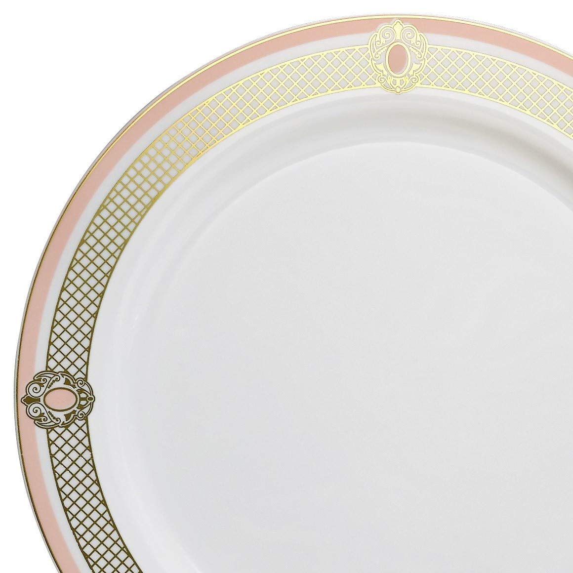 240 Pack Disposable Plastic Plates for Weddings & Parties - 10.25 Inch Elegant Dinner Plates in White, Blush & Gold - Perfect for Bridal Showers, Baby Showers, Anniversaries & Special Events