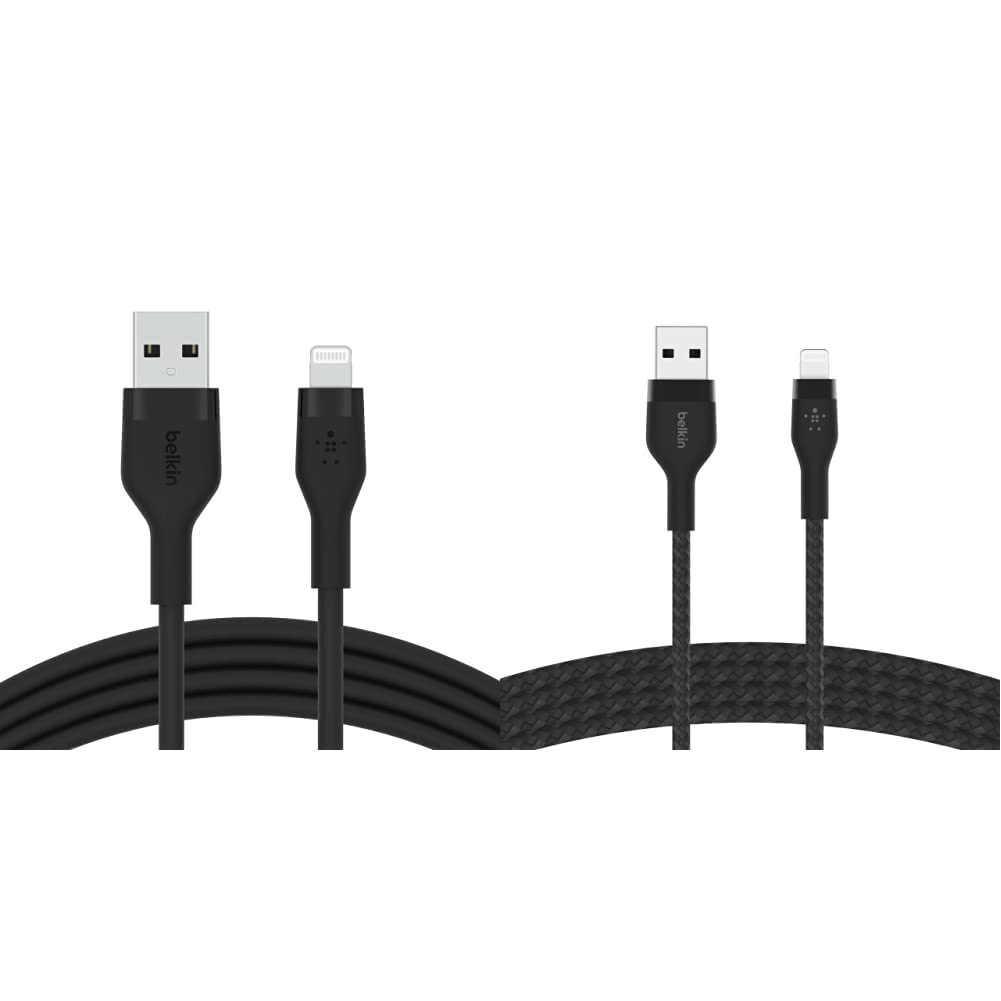 Belkin BoostCharge Flex Silicone & Pro Flex Braided USB-A to Lightning Cables - MFi Certified Fast Charging Cables for iPhone, iPad - Perfect for Home, Office & Travel Charging