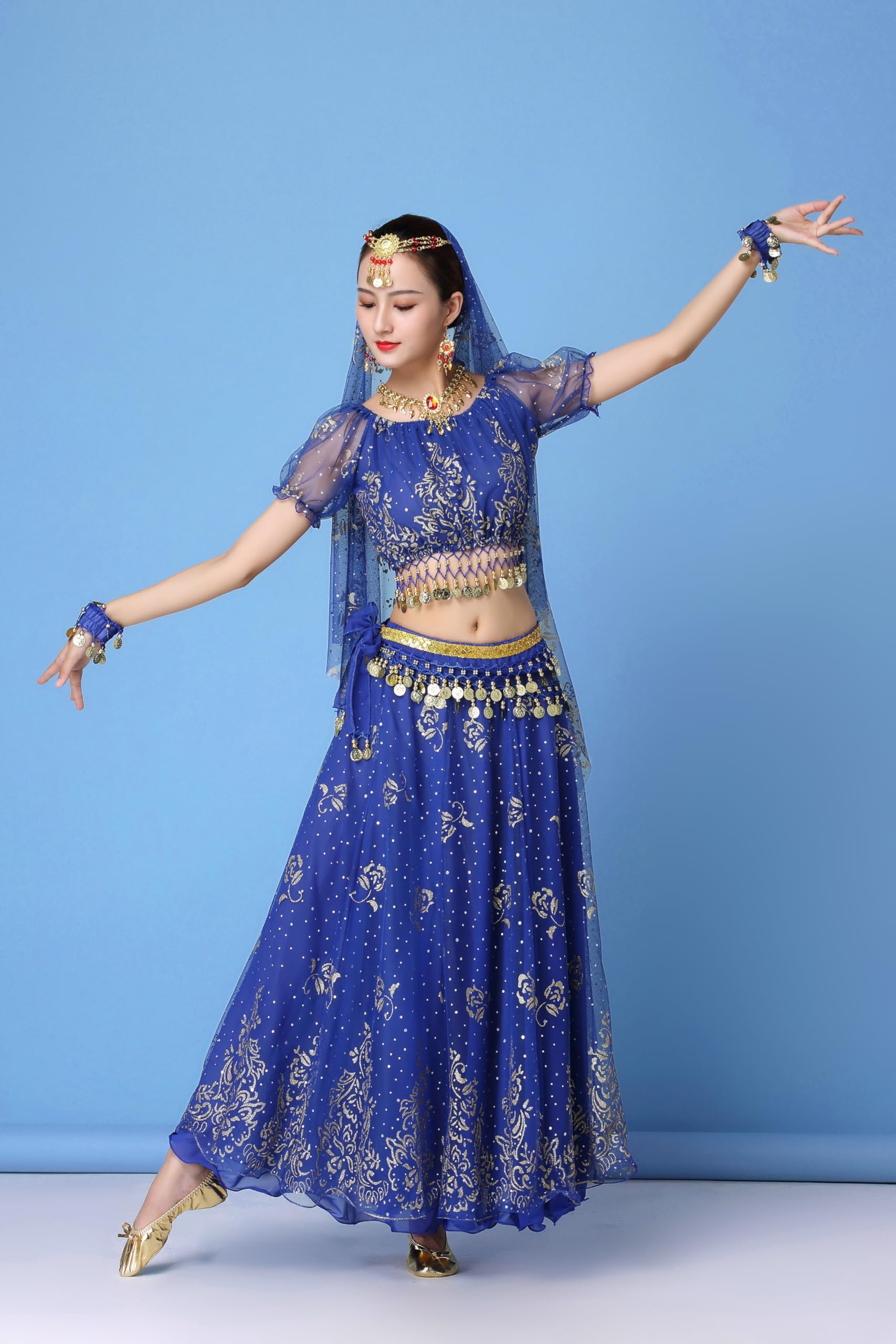 Women's Belly Dance Costume - Sequin Crop Top & Flowy Chiffon Skirt Set for Halloween, Party, and Performance | Sexy Dancewear for Belly Dancers and Cosplay