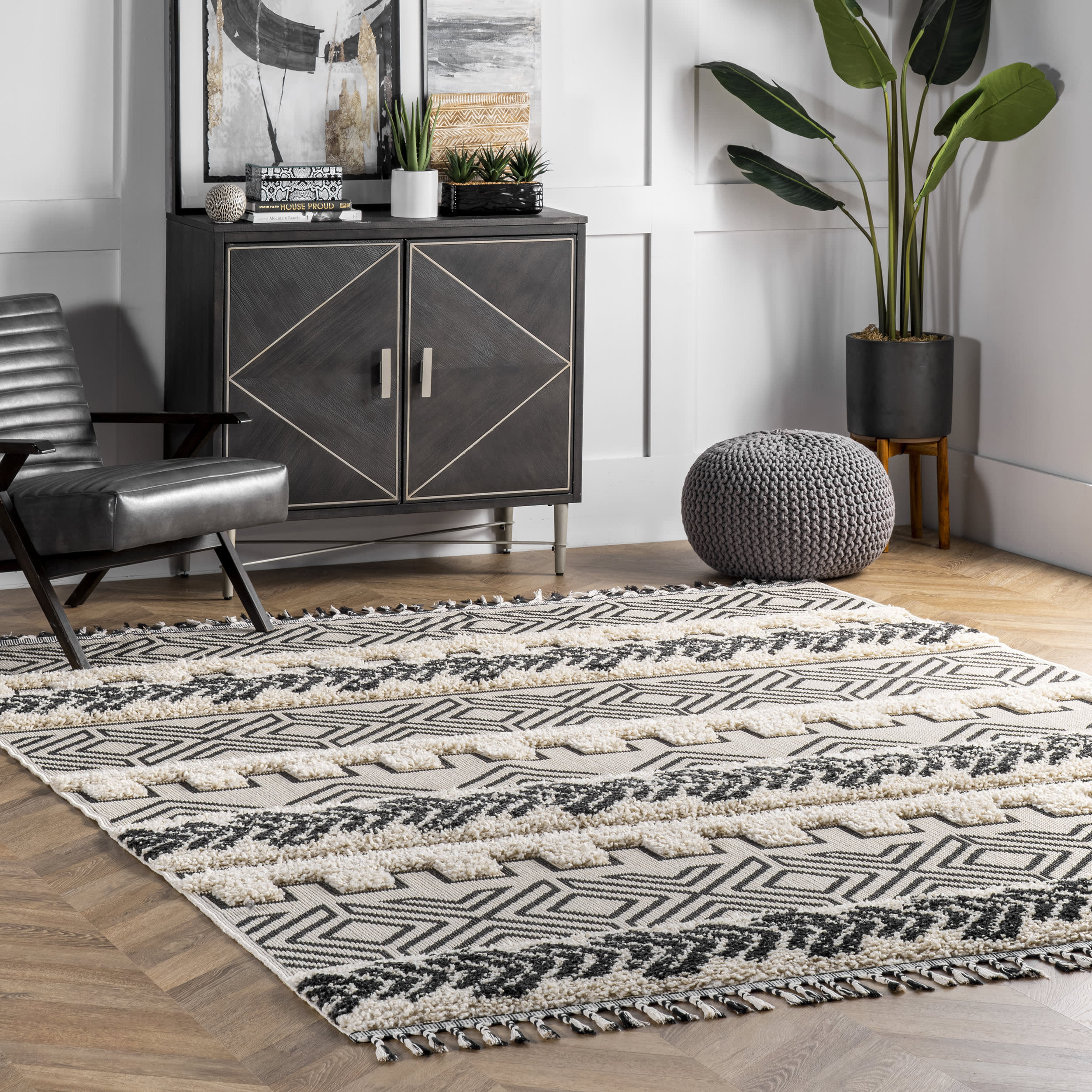 Soft Plush Banded Shag Area Rug - Light Grey | Ultra Comfortable for Living Room, Bedroom & Nursery | Machine Washable & Non-Slip Backing