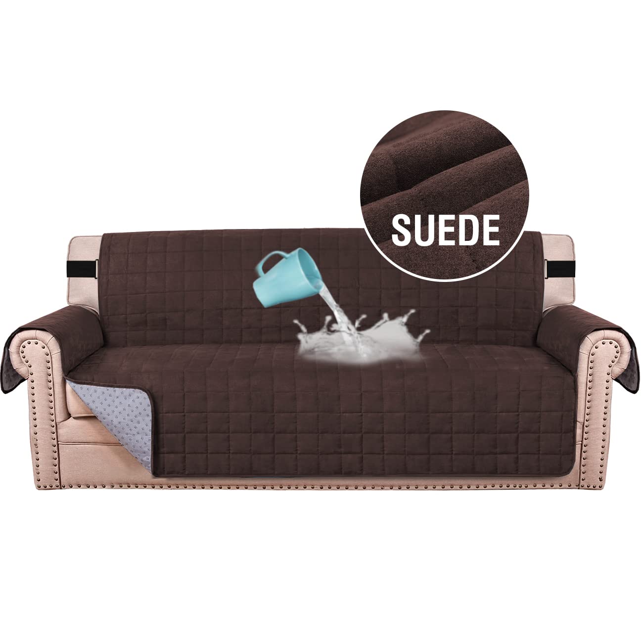 100% Waterproof Suede Sofa Cover for Pets - Velvet Couch Protector with Non-Slip Backing & 2