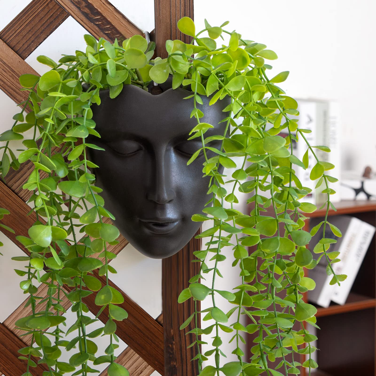 Unique Black Female Head Planter for Succulents - Indoor Wall Hanging Plant Pot with Drainage Hole | Perfect for Home Decor, Office Plants & Gift Ideas