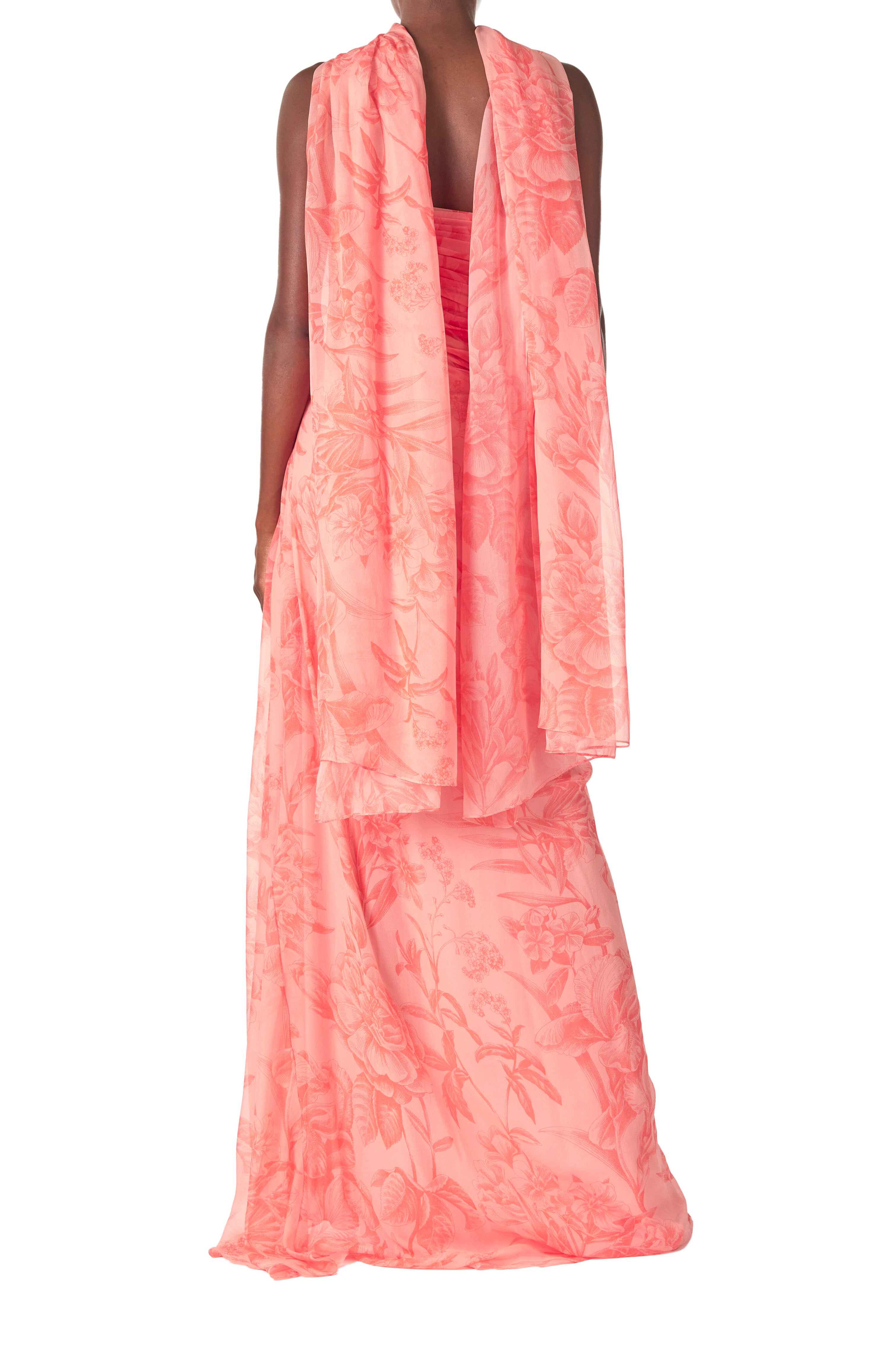 Elegant Draped Chiffon Evening Gown with Detachable Scarf - Perfect for Weddings, Prom & Formal Events