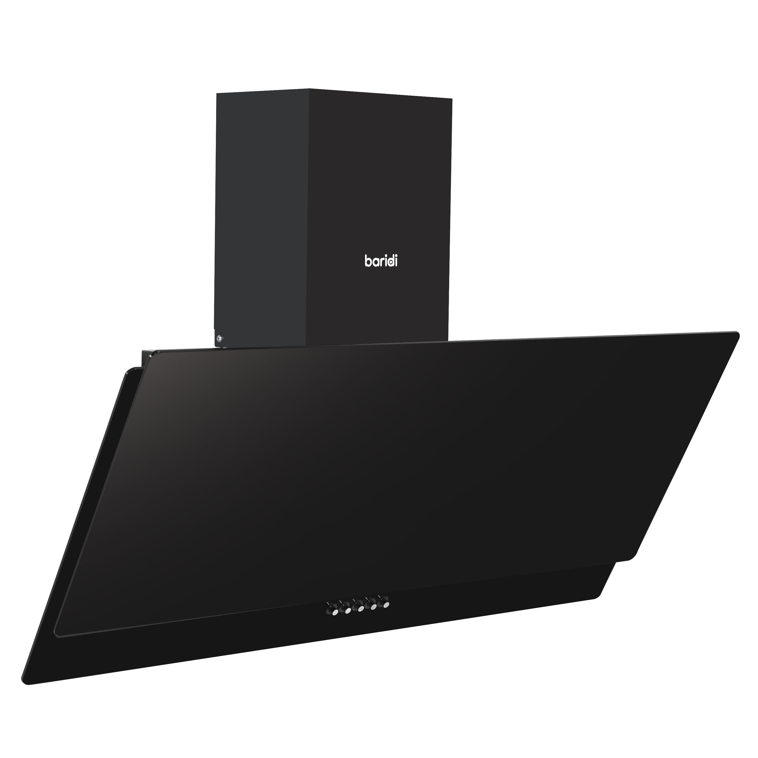 Baridi 90cm Angled Chimney Cooker Hood with Carbon Filters & LED Light - Black Glass Kitchen Extractor Fan - DH106 - Perfect for Modern Kitchens & Open-Plan Living Spaces