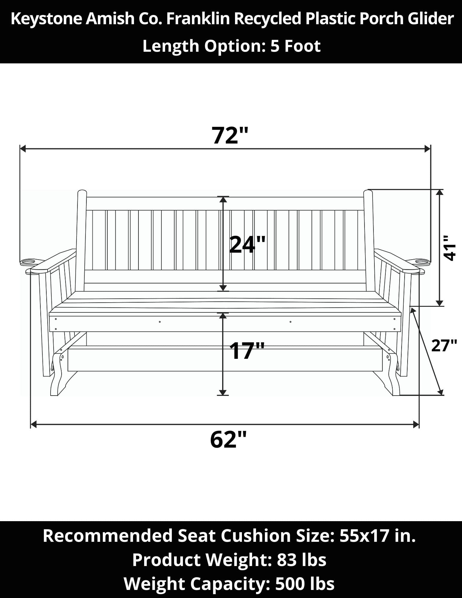Keystone Amish Co. Franklin Poly Composite Porch Glider - Durable Outdoor Swing for Patio, Garden, and Backyard Relaxation