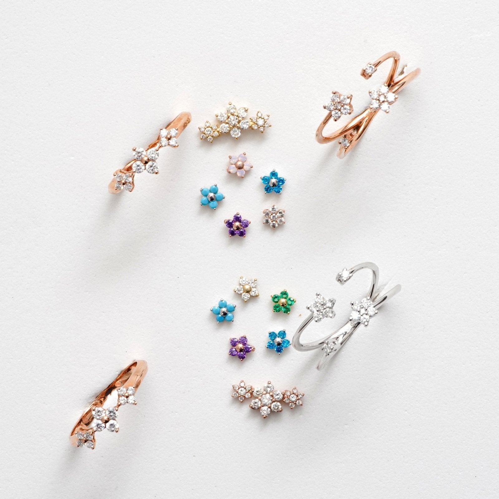14k White Gold Blue Topaz Flower Stud Earrings - Dainty Floral Jewelry for Women, Perfect for Weddings, Parties & Everyday Wear
