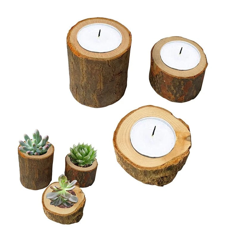 Rustic Tree Trunk Candlestick Holder - Natural Wood Candle Stand for Farmhouse, Wedding & Home Decor - Perfect for Centerpieces, Tablescapes & Cozy Ambiance