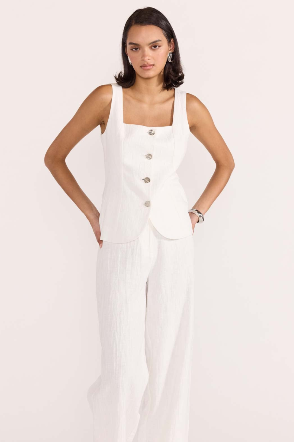 Eden White Silver Button Vest for Women - Elegant Formal Wear for Office, Parties & Special Occasions