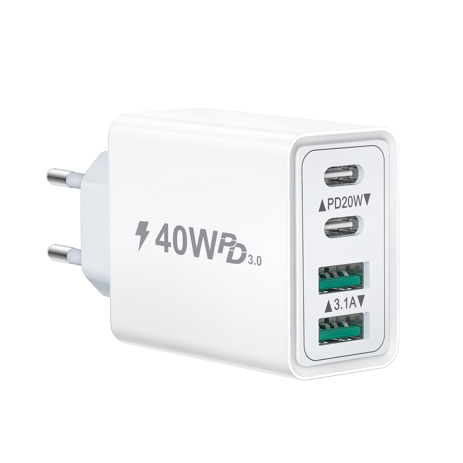 40W Fast USB C Charger with 4 Ports - Dual PD & QC 3.0 Charging Adapter for iPhone 14/13/12/11 Pro Max/XS/XR/8/7, Samsung Galaxy Tablets & More - Perfect for Home, Office & Travel Charging Needs