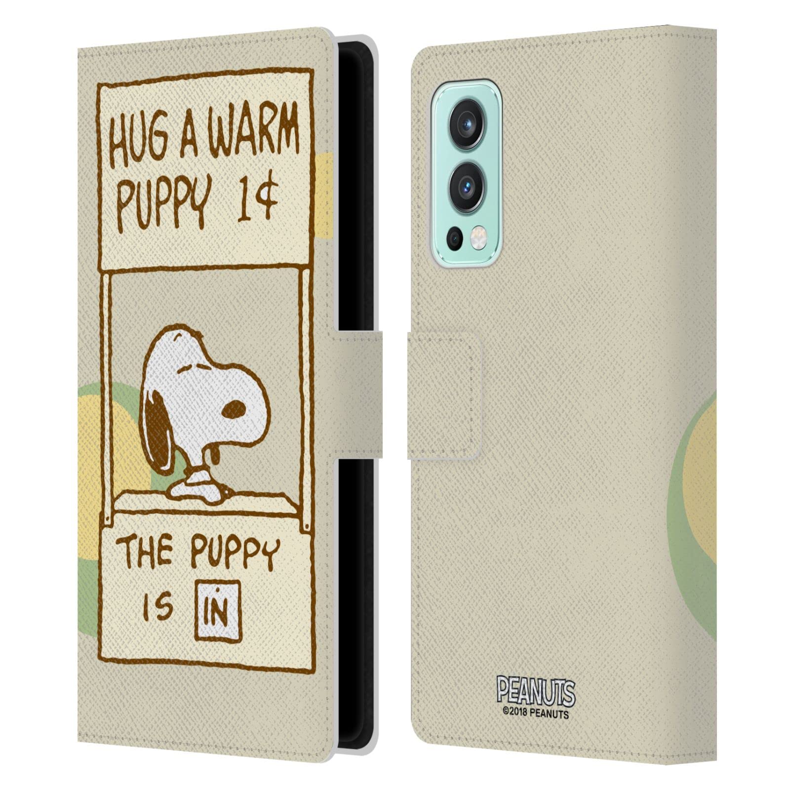 Head Case Designs Peanuts Snoopy Leather Book Wallet Case for OnePlus Nord 2 5G - Officially Licensed Warm Hug Design, Perfect for Work & Travel