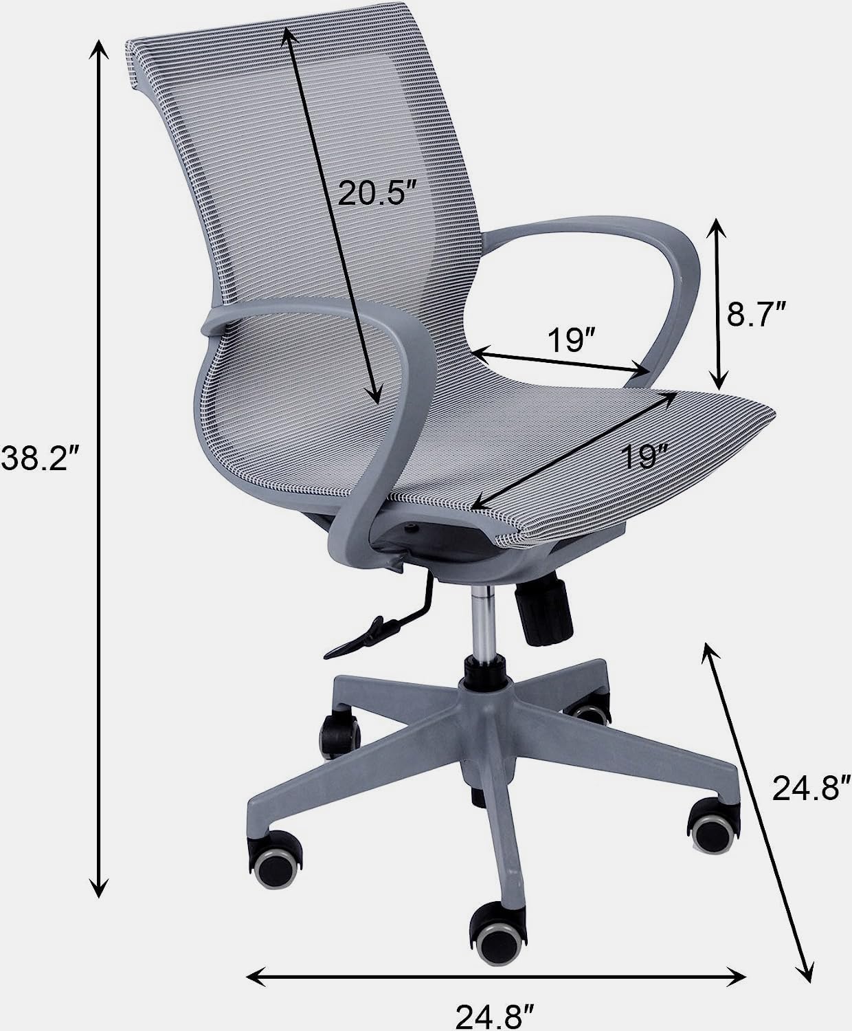 Ergonomic Mesh Office Chair with Adjustable Height & Lumbar Support - 300LB Capacity Swivel Computer Desk Chair for Home, Conference & Work - Breathable Mid Back Design for Comfort (Grey) - Perfect for Long Hours of Sitting, Gaming & Remote Work