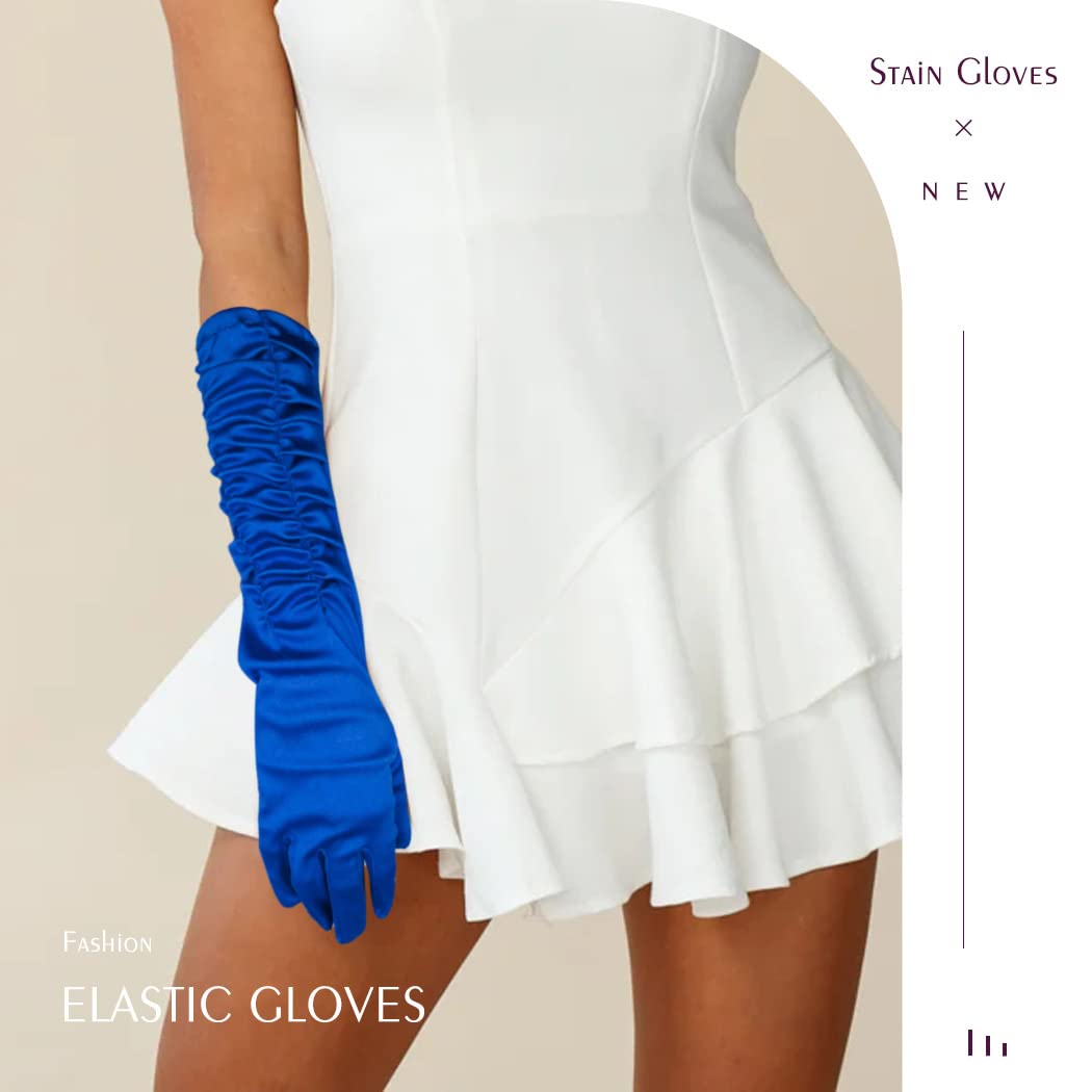 Long Elastic Stain Gloves - Fashionable Colored Arm Sleeves for Women & Girls | Costume Accessories for Parties, Cosplay & Evening Events (Blue)