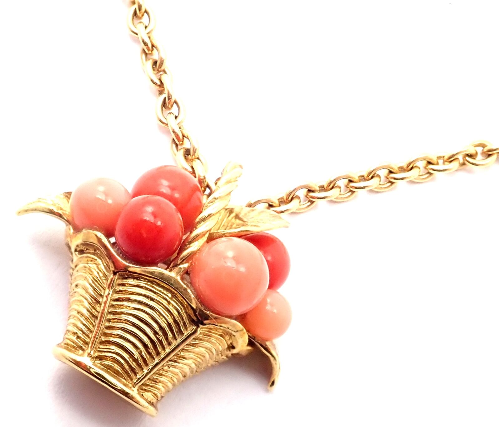 Authentic Van Cleef & Arpels 18k Gold Coral Bead Fruit Basket Pendant Necklace - Luxury Jewelry Gift for Women, Perfect for Weddings, Anniversaries & Special Occasions