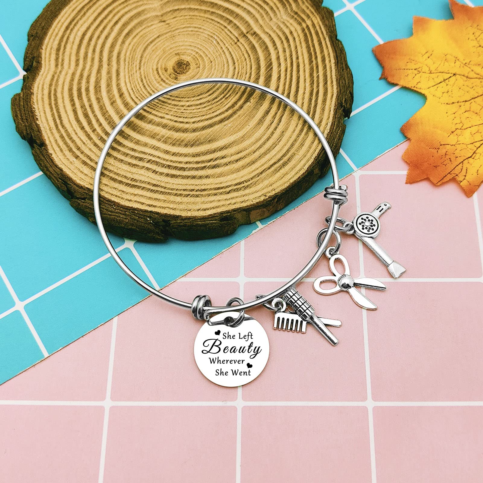 Professional Hair Stylist Bracelet - Scissor & Comb Bangle with Hair Dryer Charm - Fashionable Jewelry Gift for Hairdressers & Graduates | Salon Accessories, Stylist Appreciation Gift, Beauty School Graduation Present